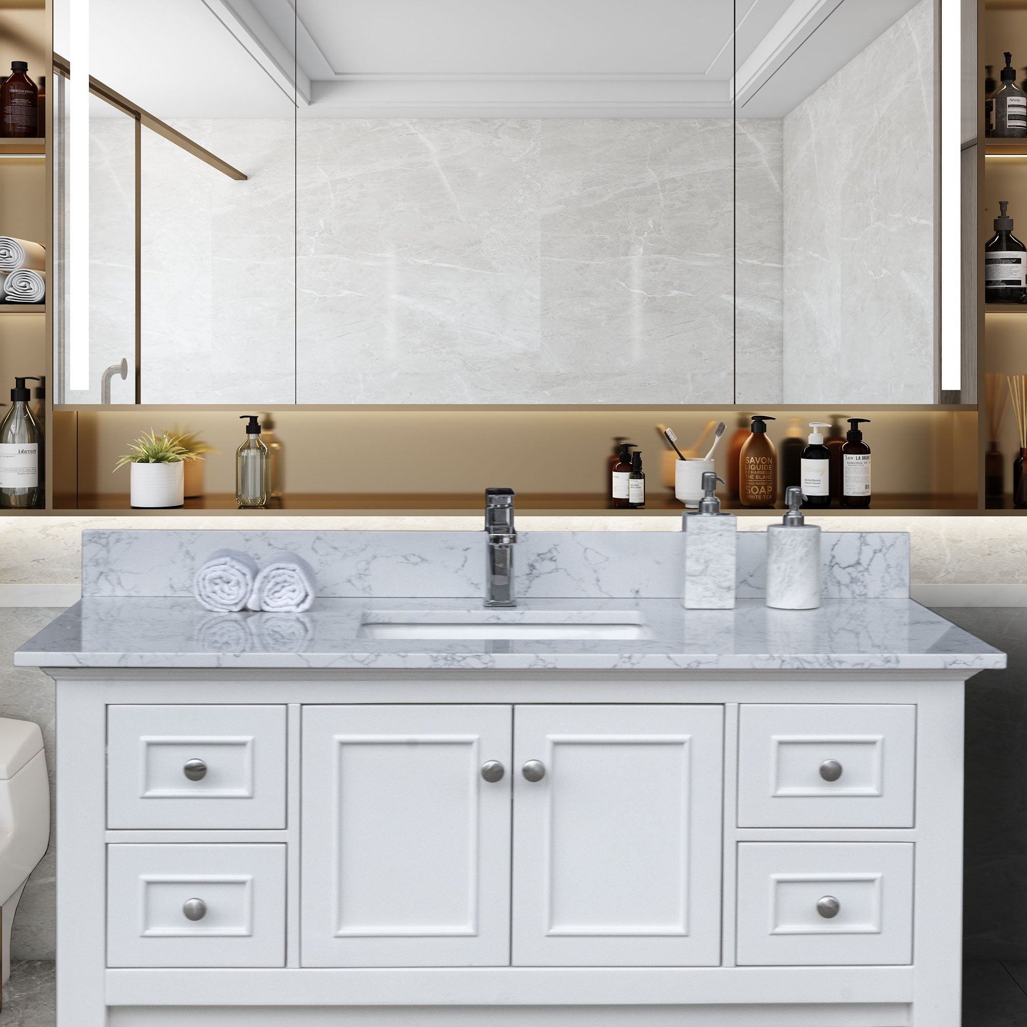 31 in./ 37 in./ 43 in./ 49 in./ Carrara Jade Engineered Stone Bathroom Vanity Top with Ceramic Sink