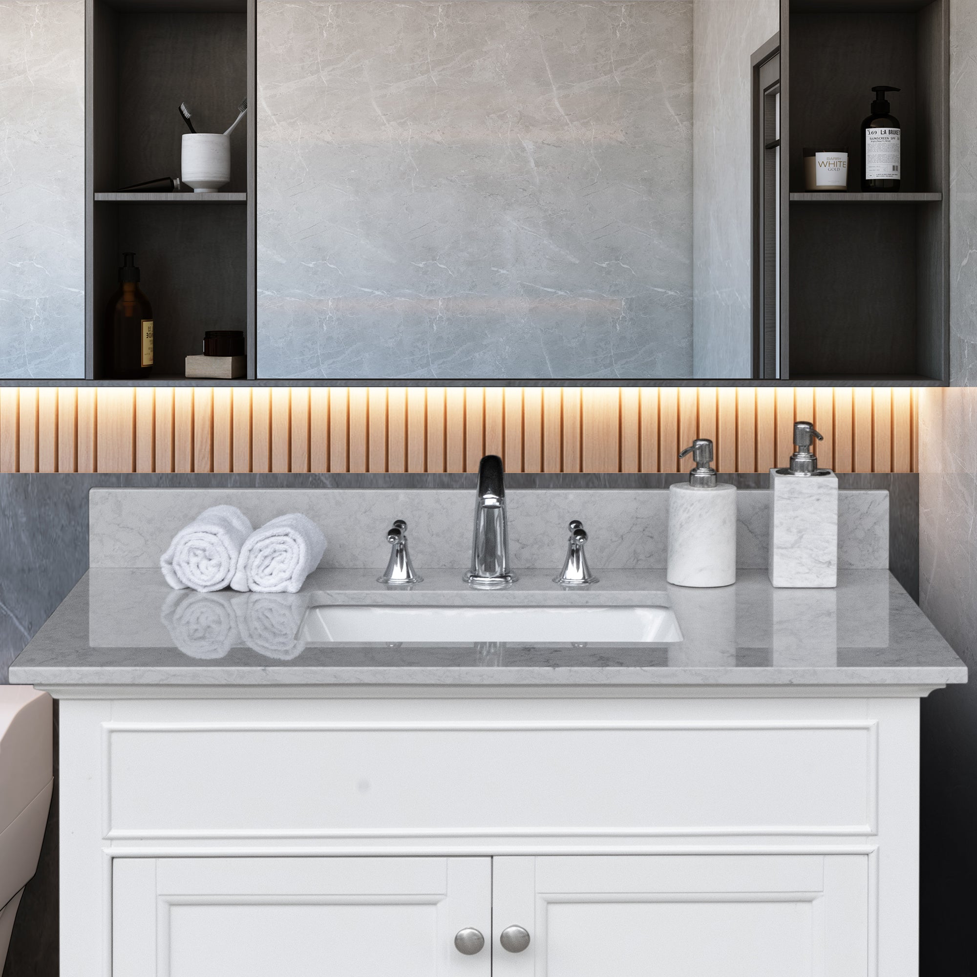 31 in./ 37 in./ 43 in. Calacatta Gray Engineered Stone Bathroom Vanity Top with Ceramic Sink