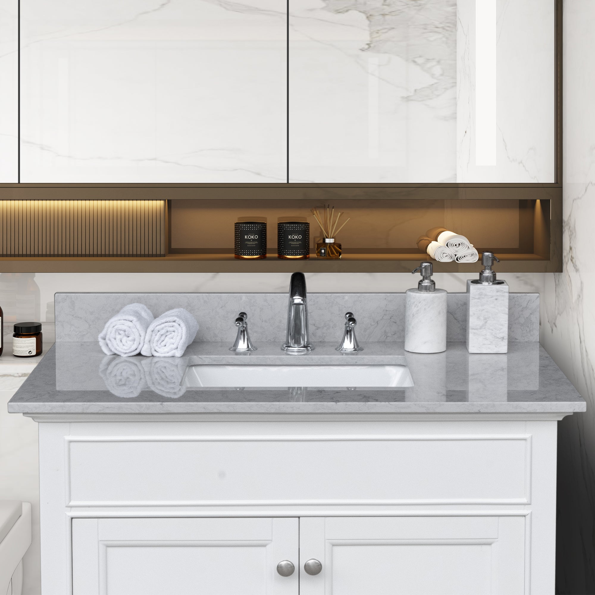 31 in./ 37 in./ 43 in. Calacatta Gray Engineered Stone Bathroom Vanity Top with Ceramic Sink