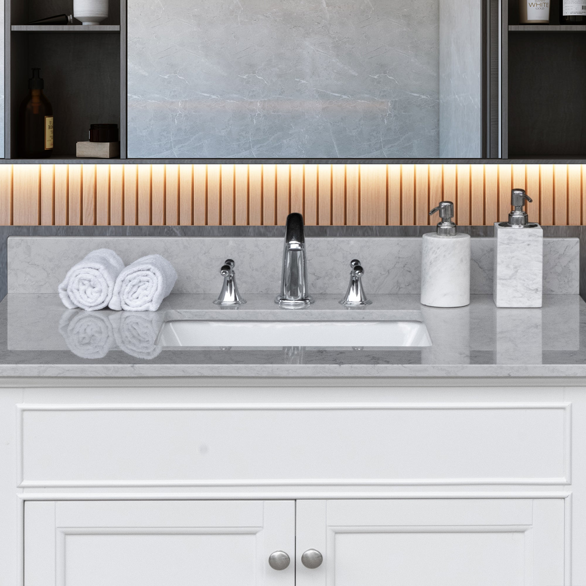 31 in./ 37 in./ 43 in. Calacatta Gray Engineered Stone Bathroom Vanity Top with Ceramic Sink