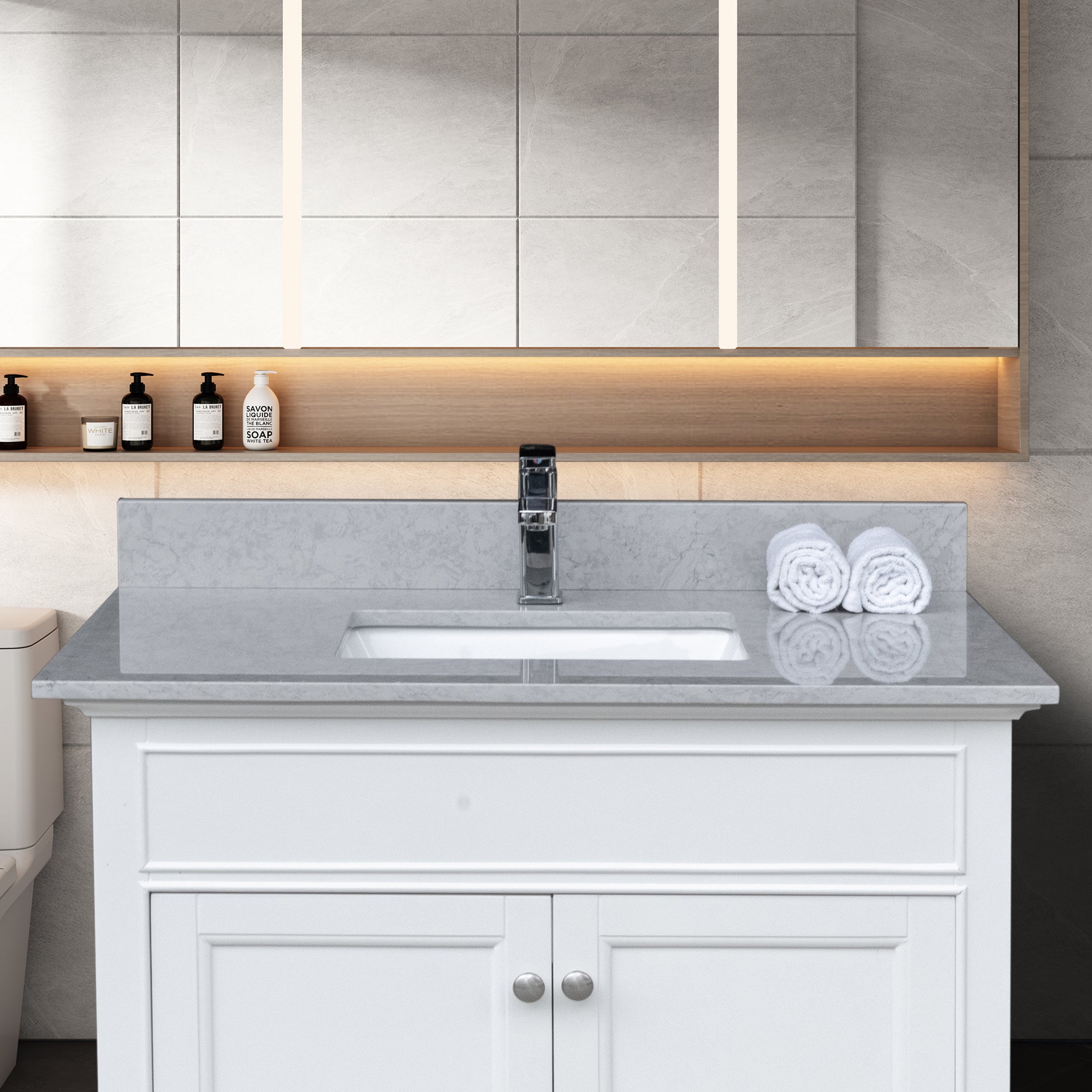 31 in./ 37 in./ 43 in. Calacatta Gray Engineered Stone Bathroom Vanity Top with Ceramic Sink