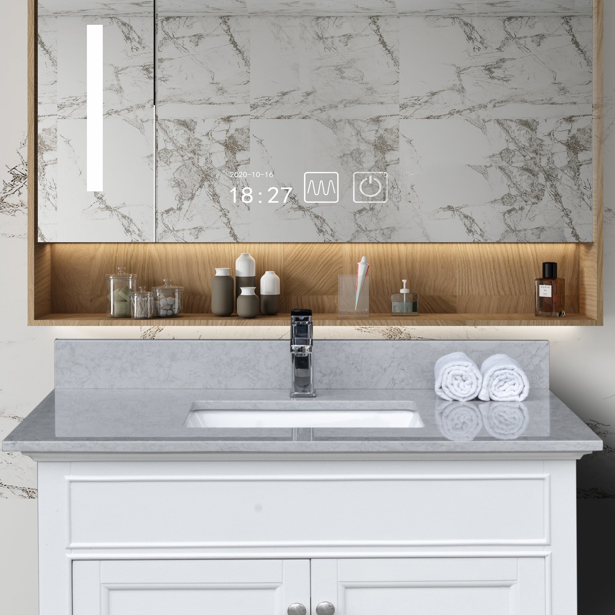 31 in./ 37 in./ 43 in. Calacatta Gray Engineered Stone Bathroom Vanity Top with Ceramic Sink