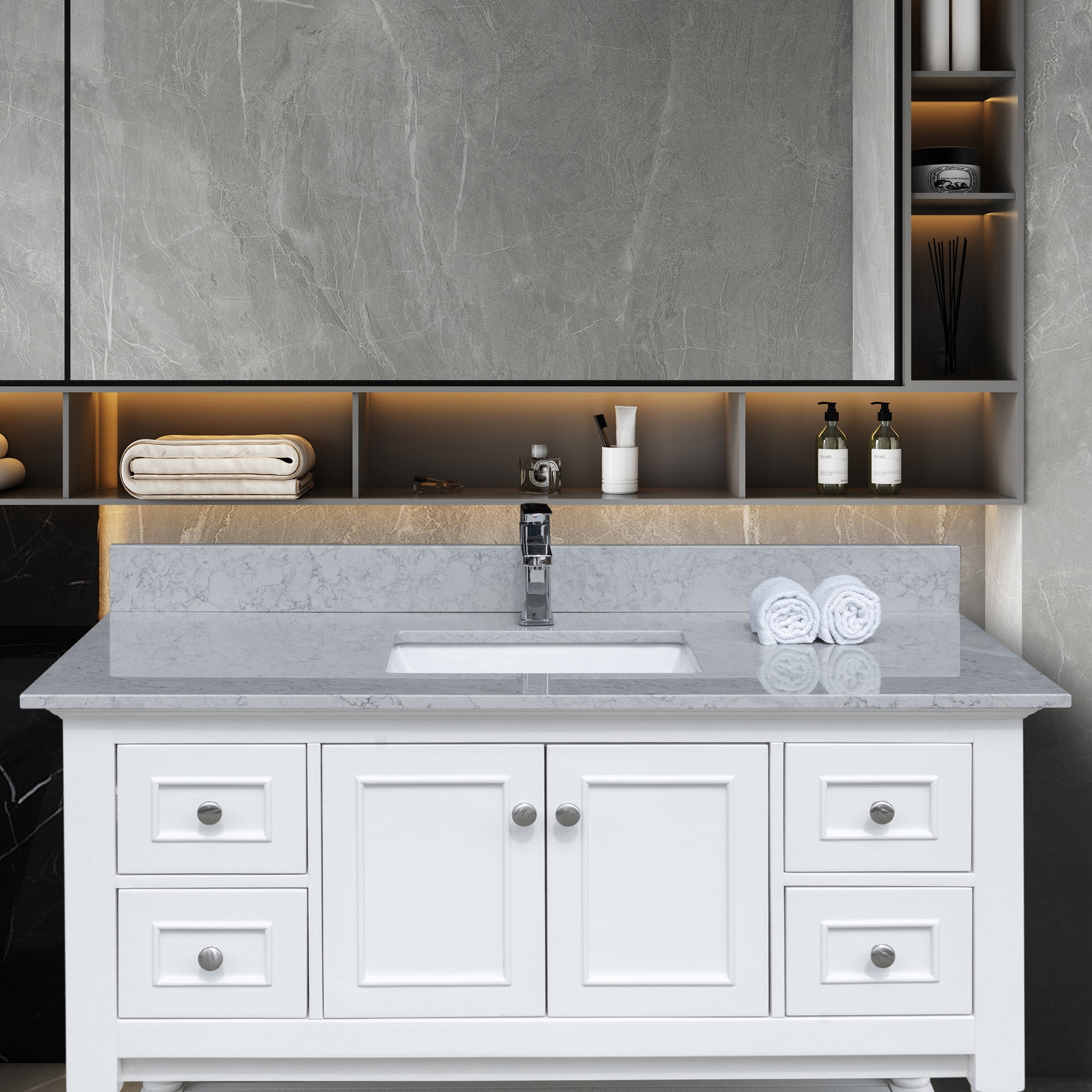 31 in./ 37 in./ 43 in. Calacatta Gray Engineered Stone Bathroom Vanity Top with Ceramic Sink