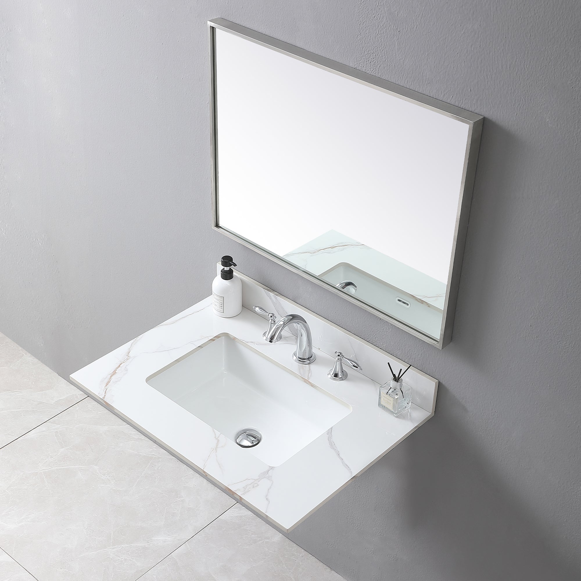 31 in./ 37 in./ 43 in. Carrara Gold Engineered Stone Bathroom Vanity Top with Ceramic Sink