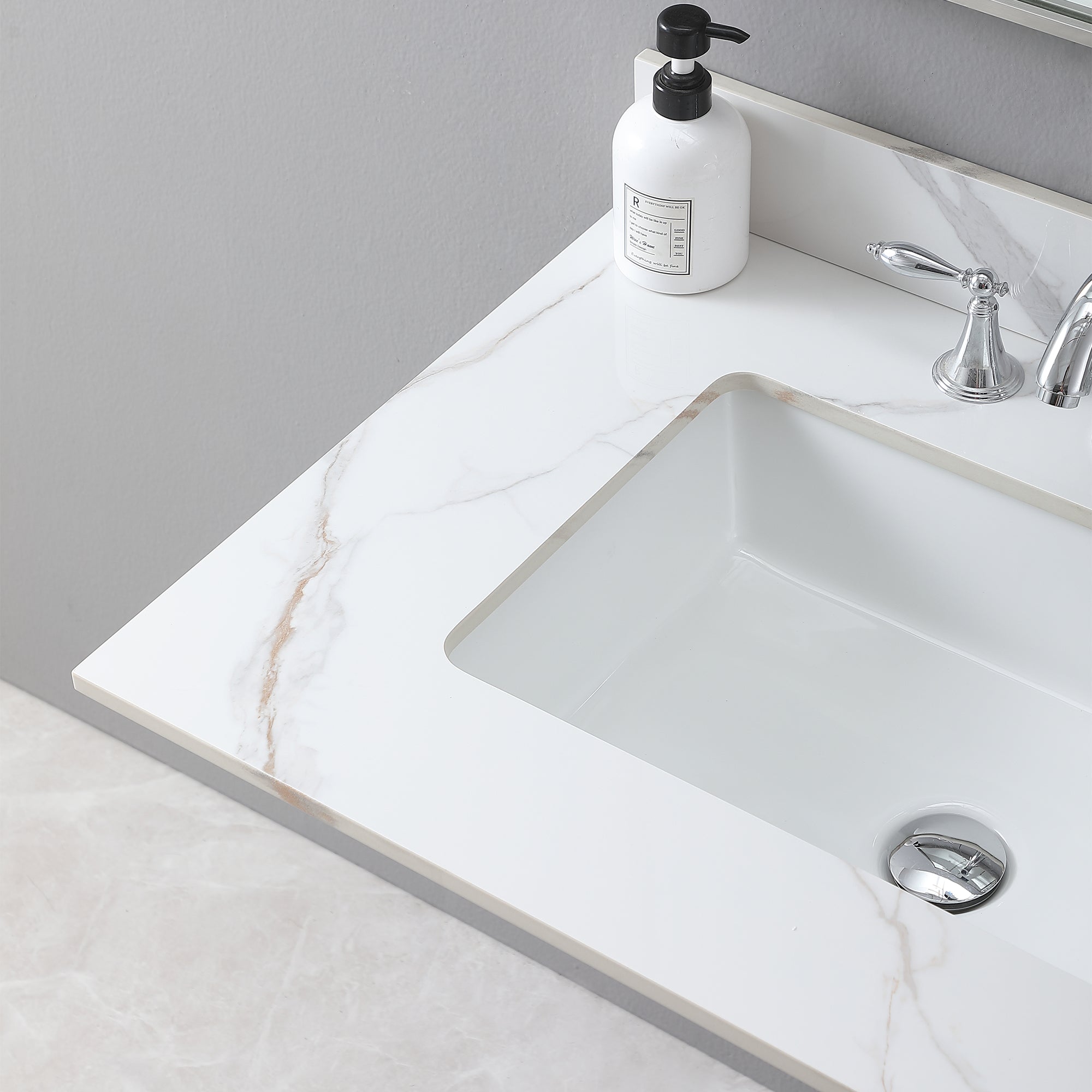 31 in./ 37 in./ 43 in. Carrara Gold Engineered Stone Bathroom Vanity Top with Ceramic Sink