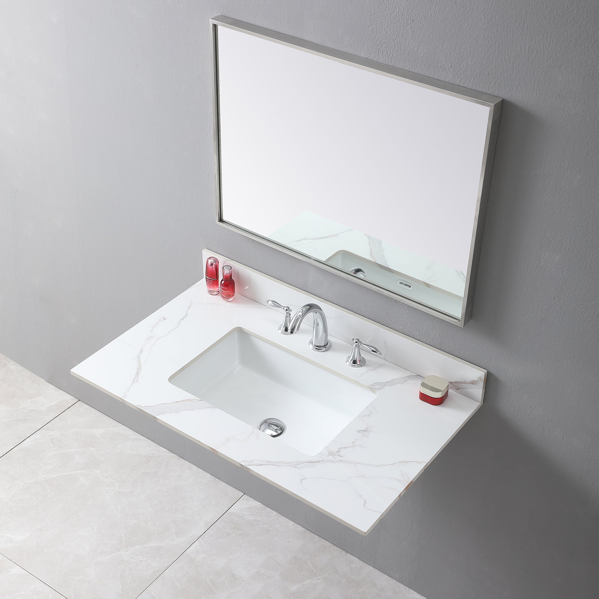 31 in./ 37 in./ 43 in. Carrara Gold Engineered Stone Bathroom Vanity Top with Ceramic Sink