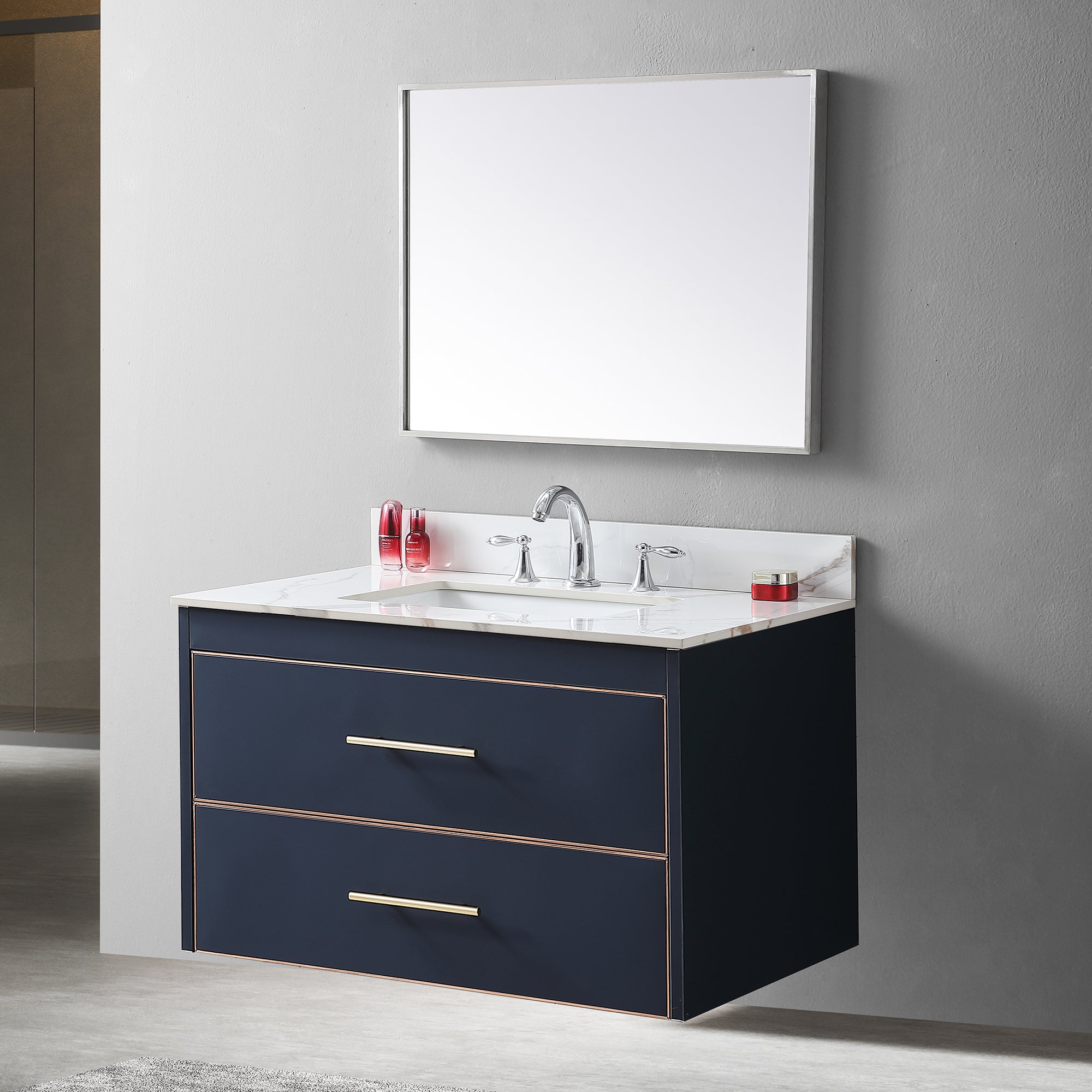 31 in./ 37 in./ 43 in. Carrara Gold Engineered Stone Bathroom Vanity Top with Ceramic Sink