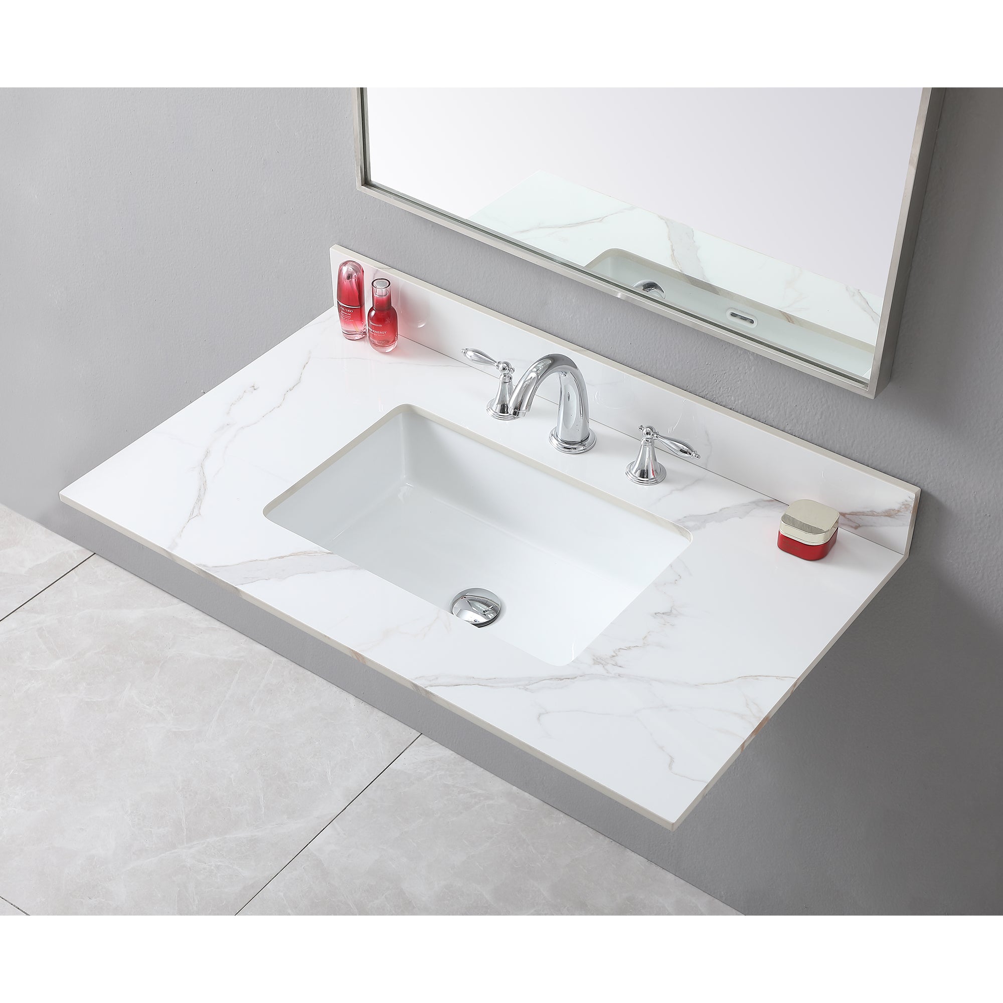 31 in./ 37 in./ 43 in. Carrara Gold Engineered Stone Bathroom Vanity Top with Ceramic Sink