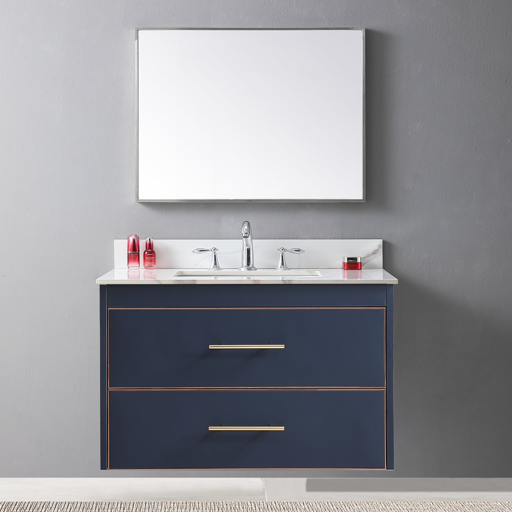 31 in./ 37 in./ 43 in. Carrara Gold Engineered Stone Bathroom Vanity Top with Ceramic Sink