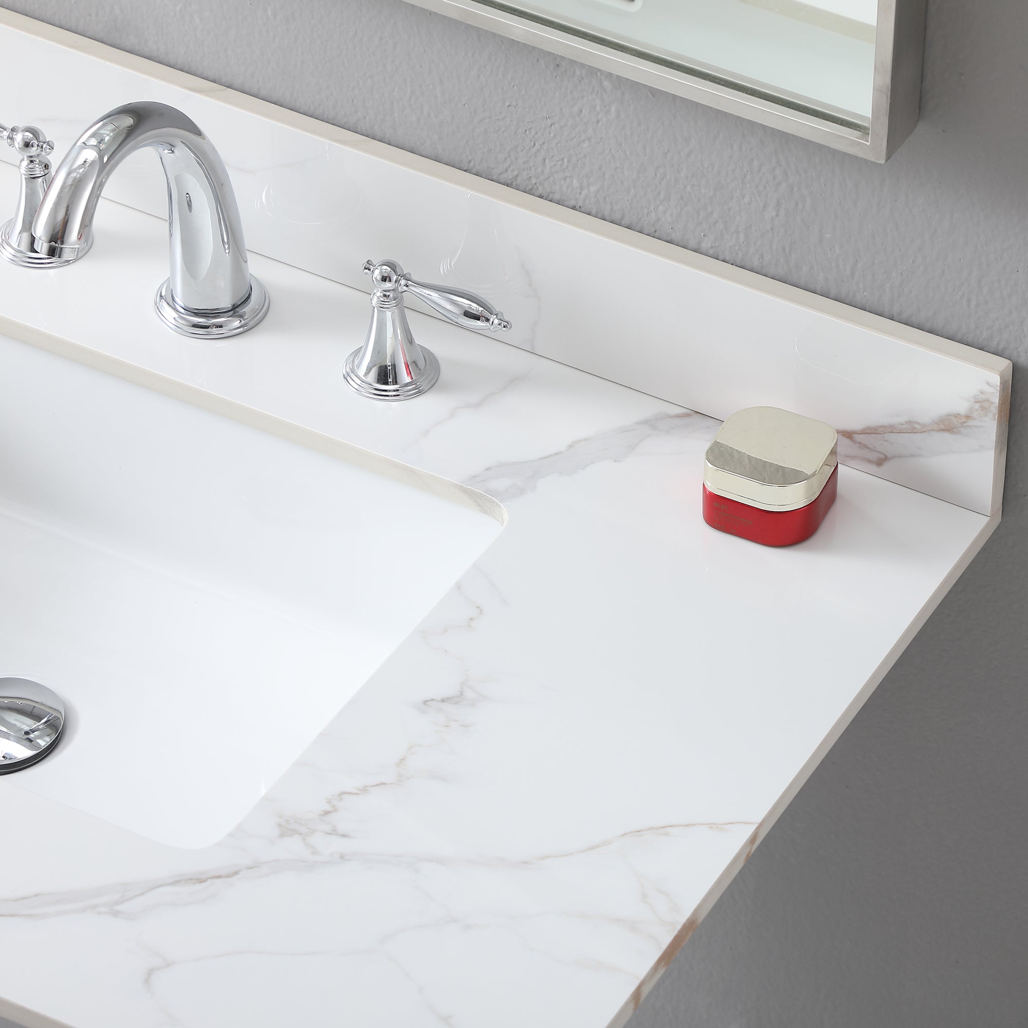 31 in./ 37 in./ 43 in. Carrara Gold Engineered Stone Bathroom Vanity Top with Ceramic Sink