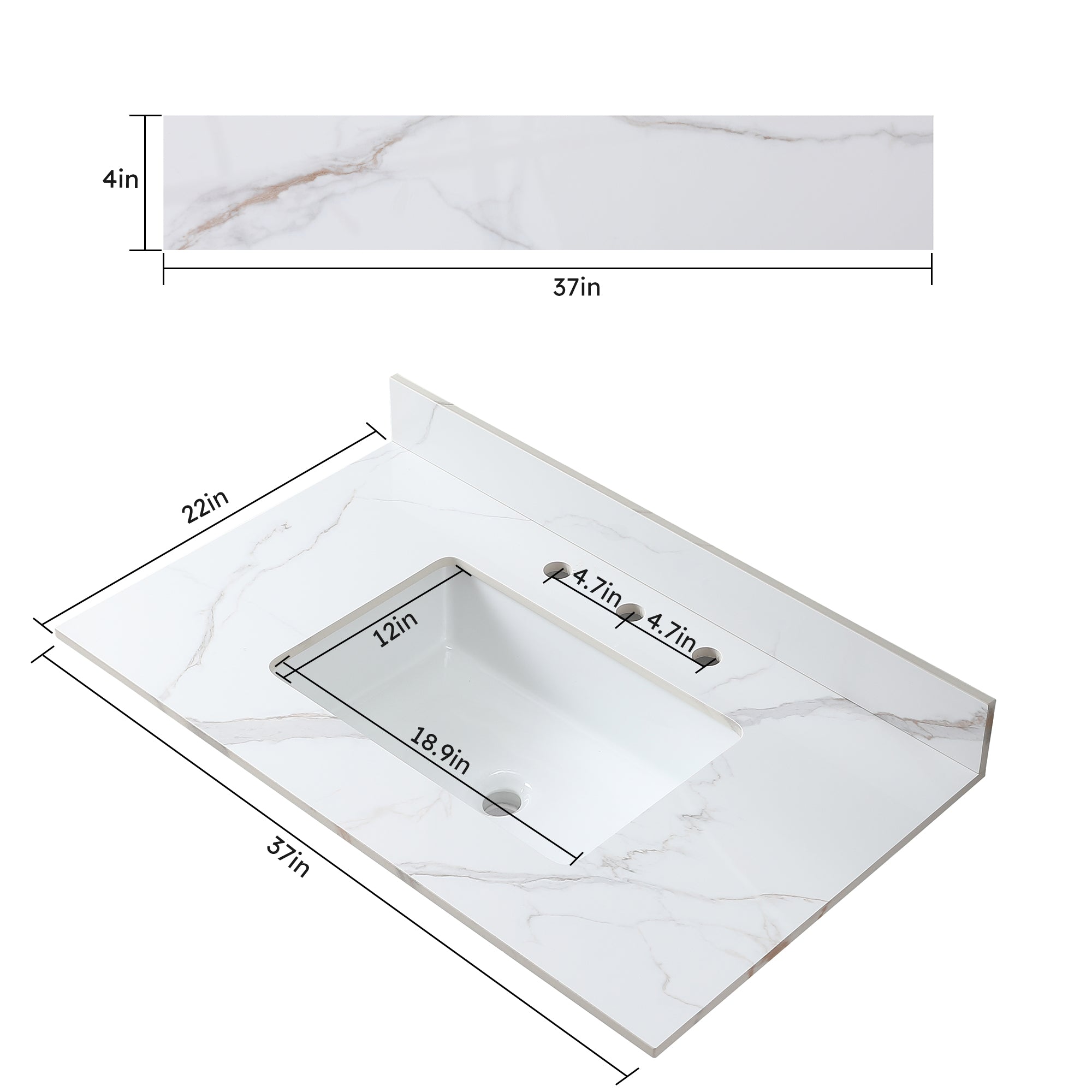 31 in./ 37 in./ 43 in. Carrara Gold Engineered Stone Bathroom Vanity Top with Ceramic Sink