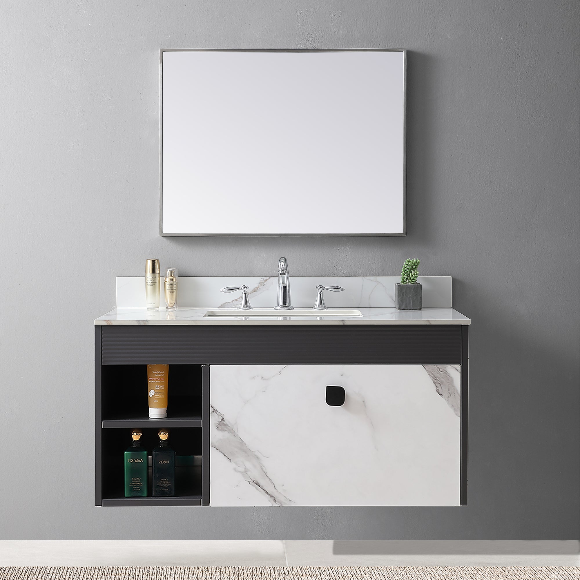 31 in./ 37 in./ 43 in. Carrara Gold Engineered Stone Bathroom Vanity Top with Ceramic Sink