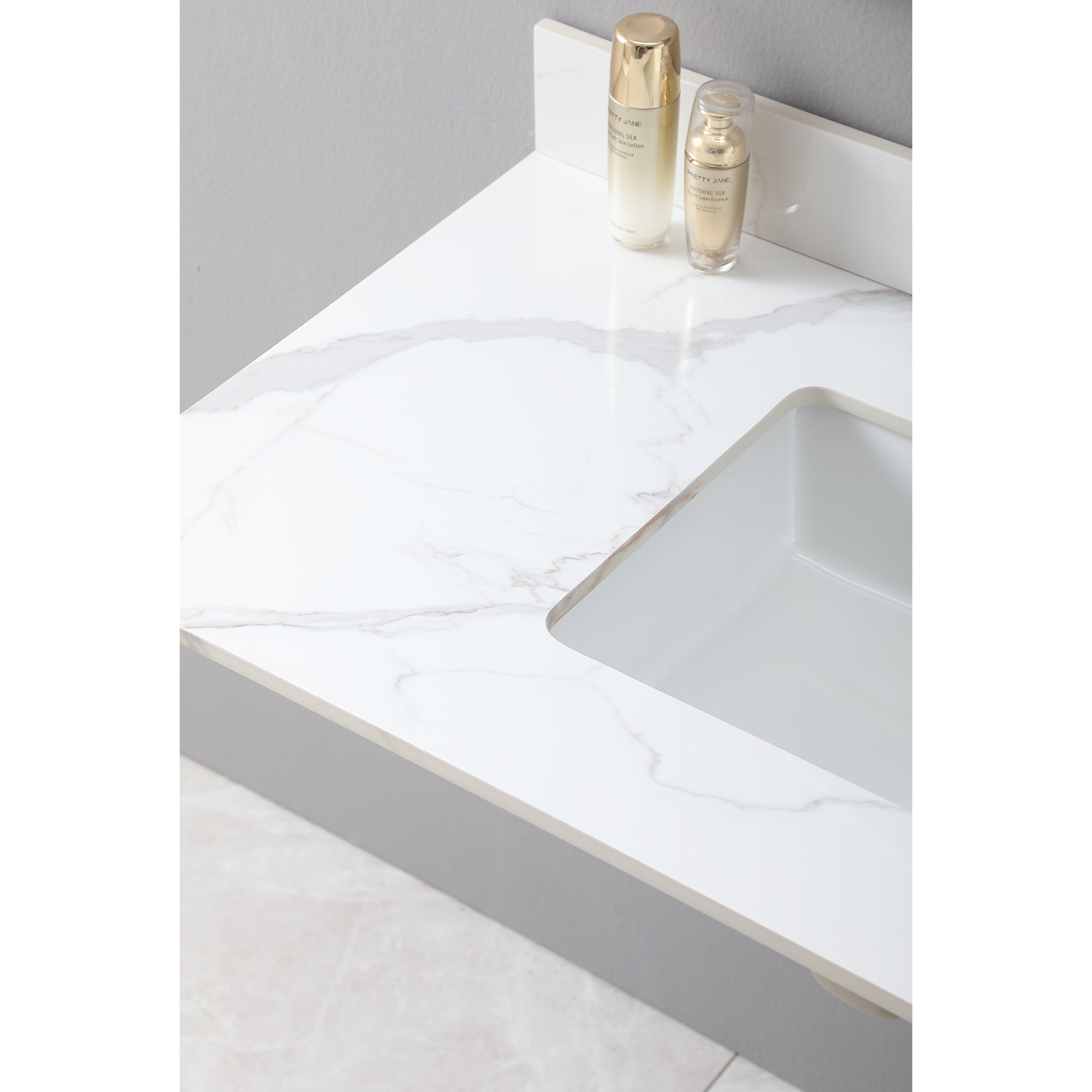 31 in./ 37 in./ 43 in. Carrara Gold Engineered Stone Bathroom Vanity Top with Ceramic Sink