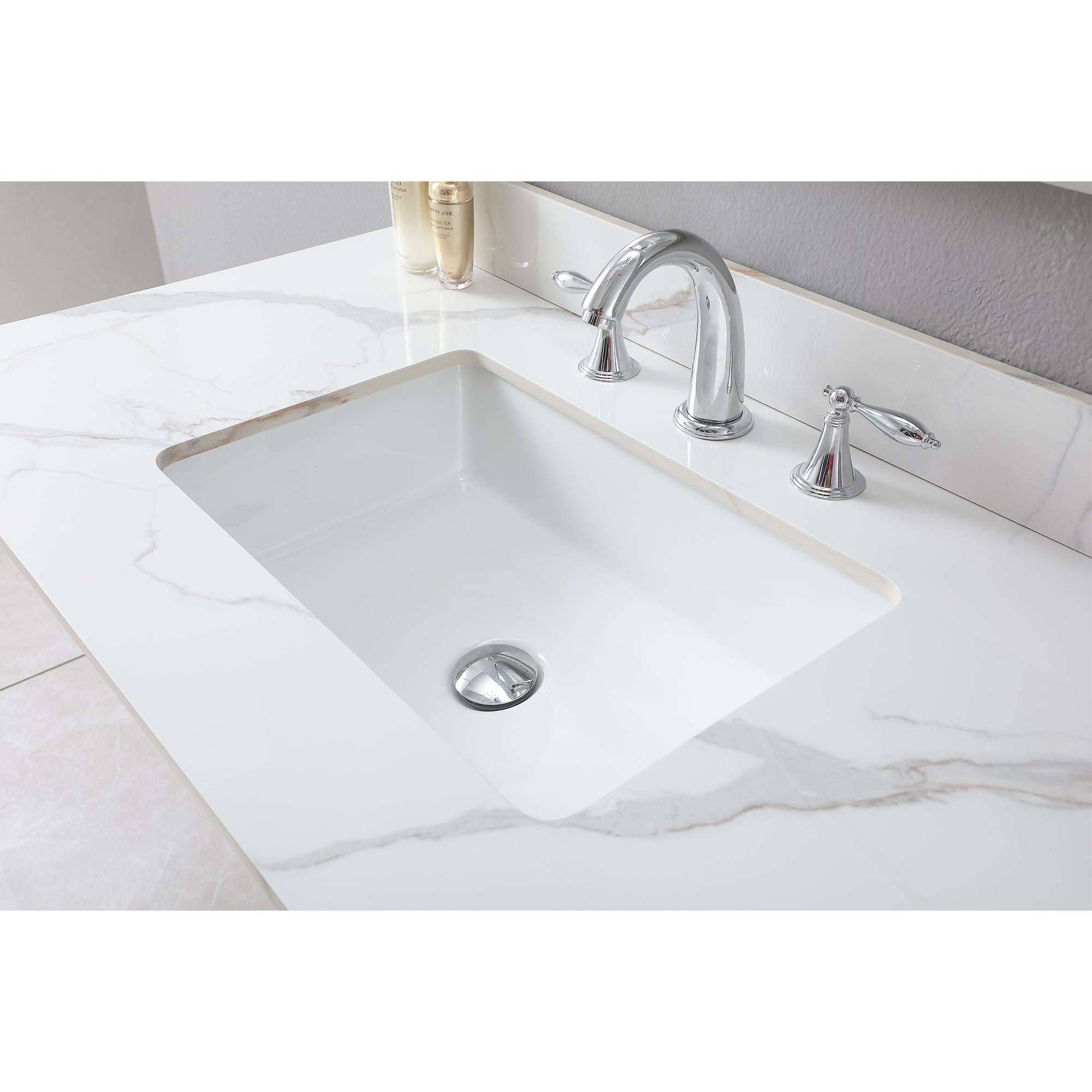 31 in./ 37 in./ 43 in. Carrara Gold Engineered Stone Bathroom Vanity Top with Ceramic Sink