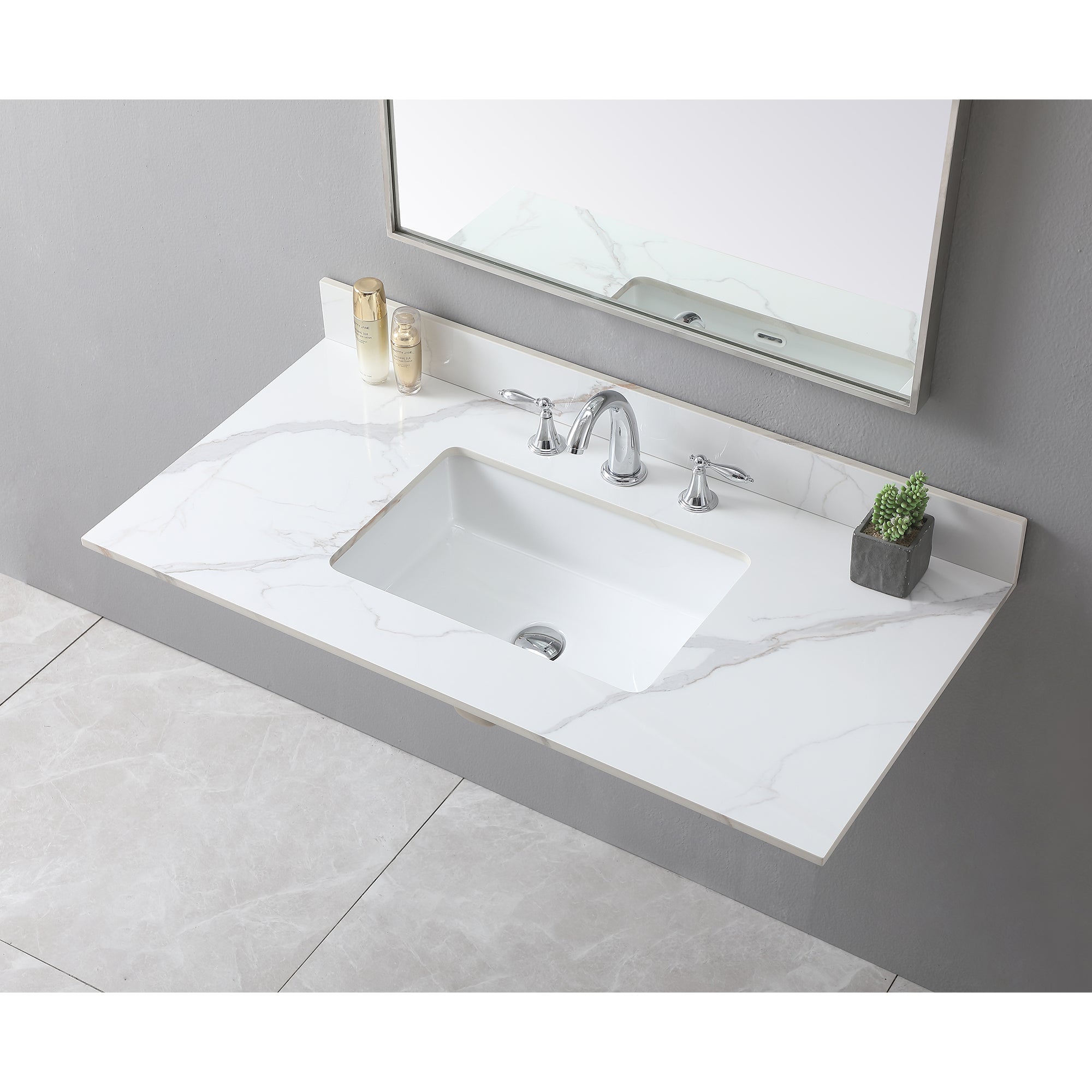 31 in./ 37 in./ 43 in. Carrara Gold Engineered Stone Bathroom Vanity Top with Ceramic Sink
