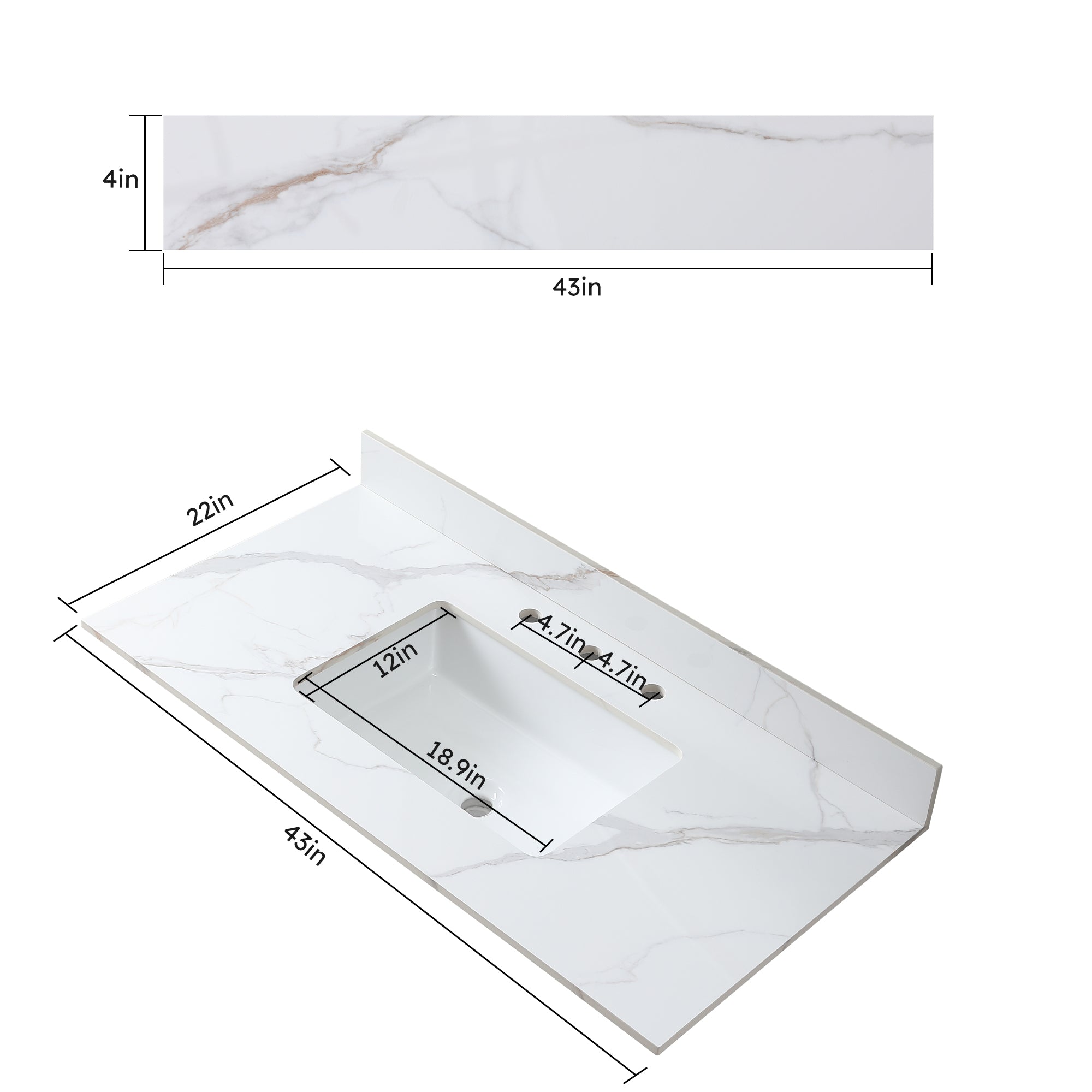 31 in./ 37 in./ 43 in. Carrara Gold Engineered Stone Bathroom Vanity Top with Ceramic Sink
