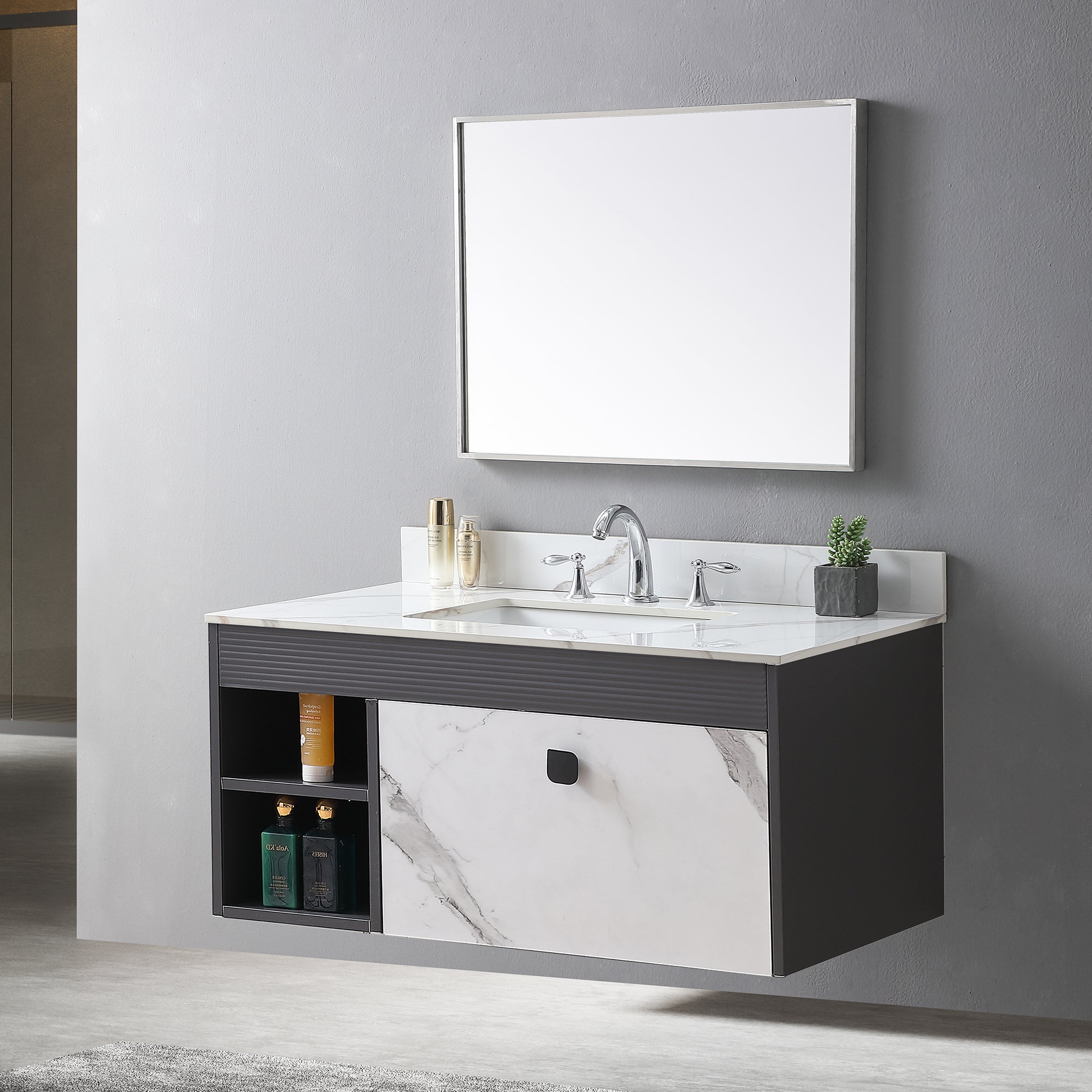 31 in./ 37 in./ 43 in. Carrara Gold Engineered Stone Bathroom Vanity Top with Ceramic Sink