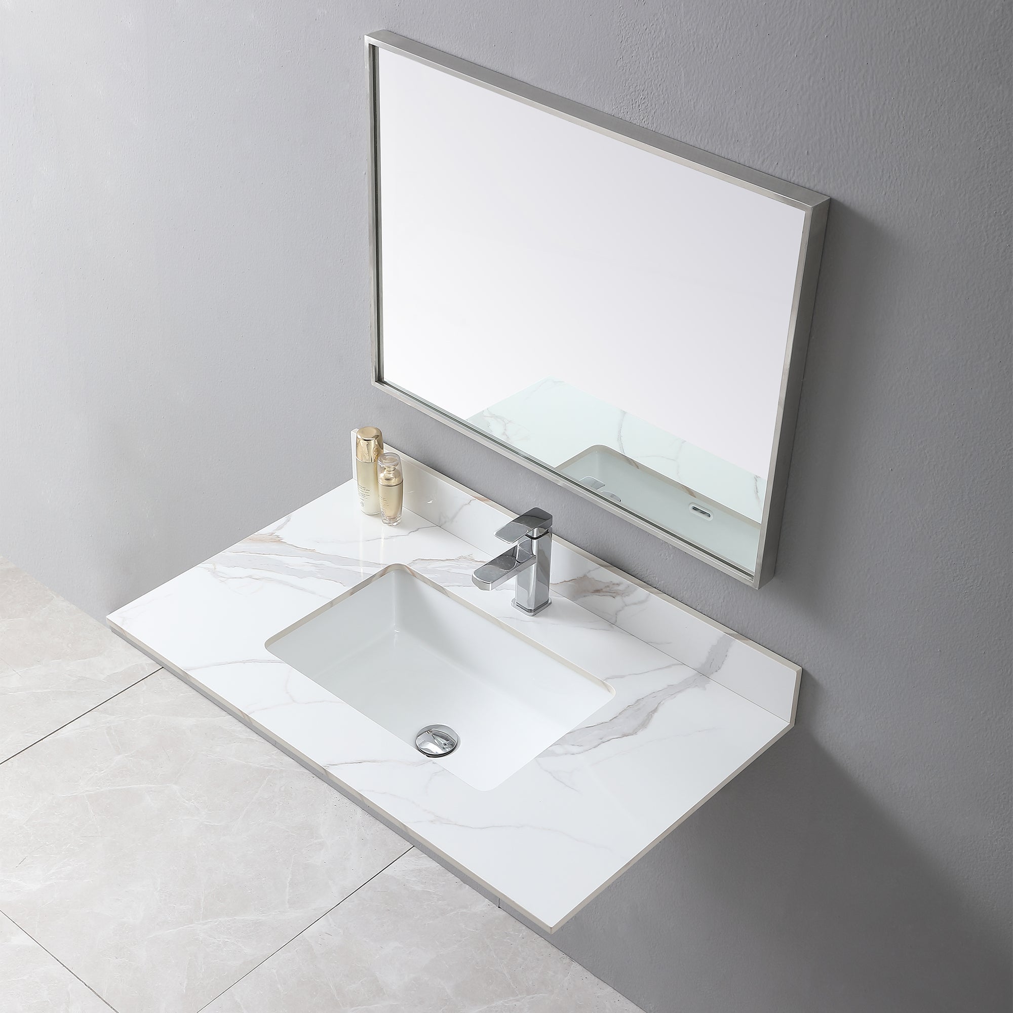 31 in./ 37 in./ 43 in. Carrara Gold Engineered Stone Bathroom Vanity Top with Ceramic Sink