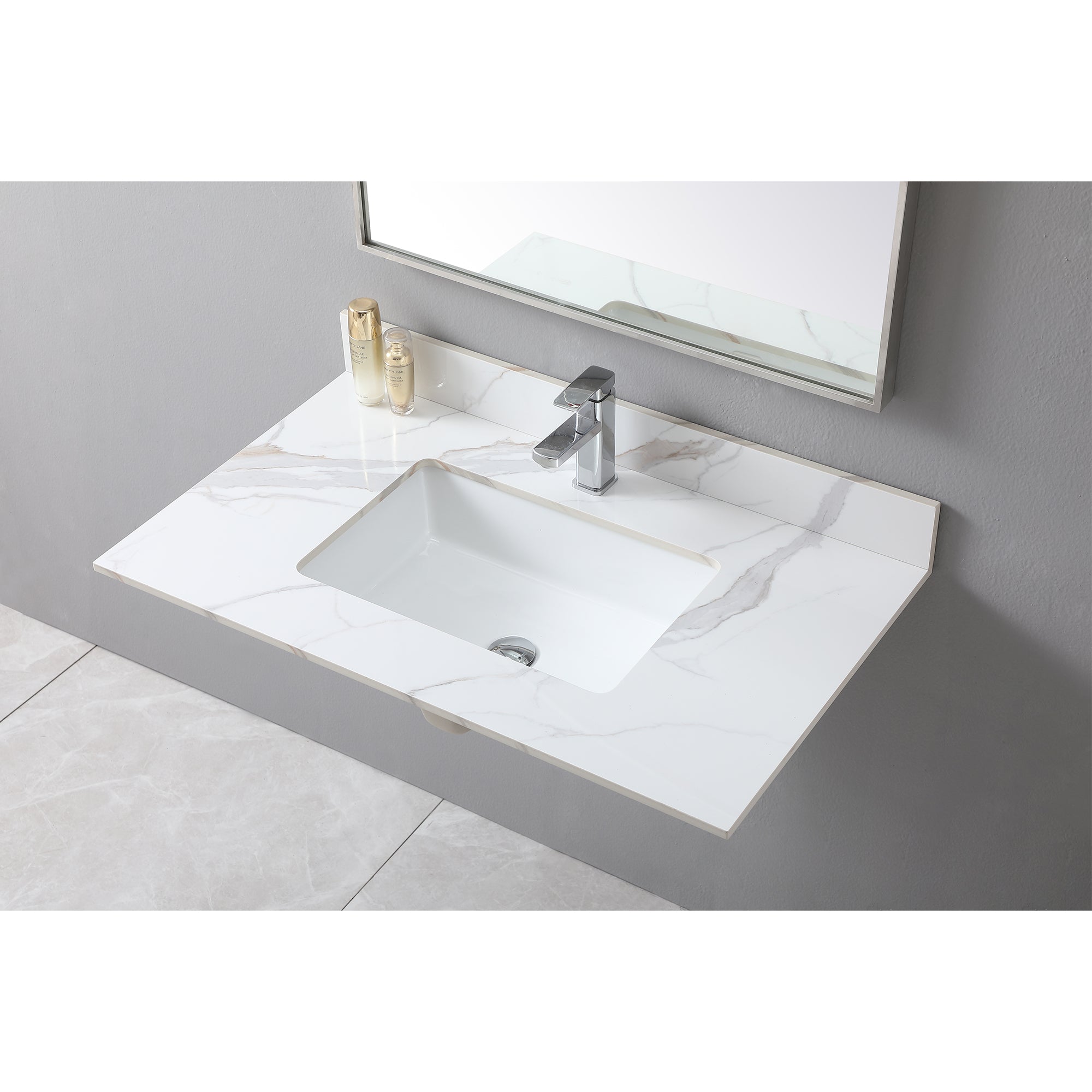 31 in./ 37 in./ 43 in. Carrara Gold Engineered Stone Bathroom Vanity Top with Ceramic Sink