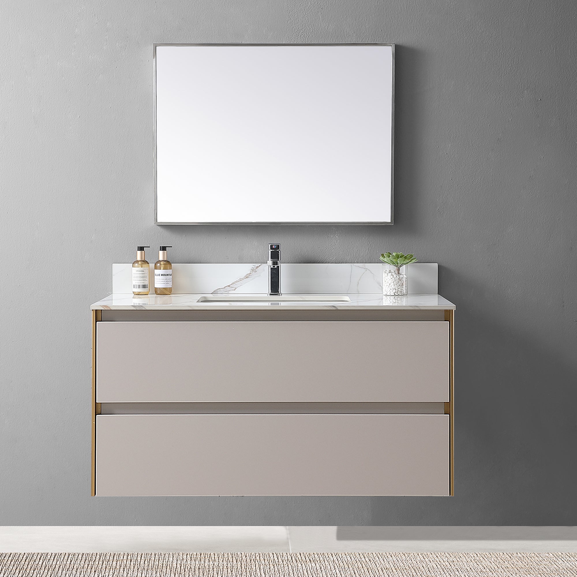 31 in./ 37 in./ 43 in. Carrara Gold Engineered Stone Bathroom Vanity Top with Ceramic Sink