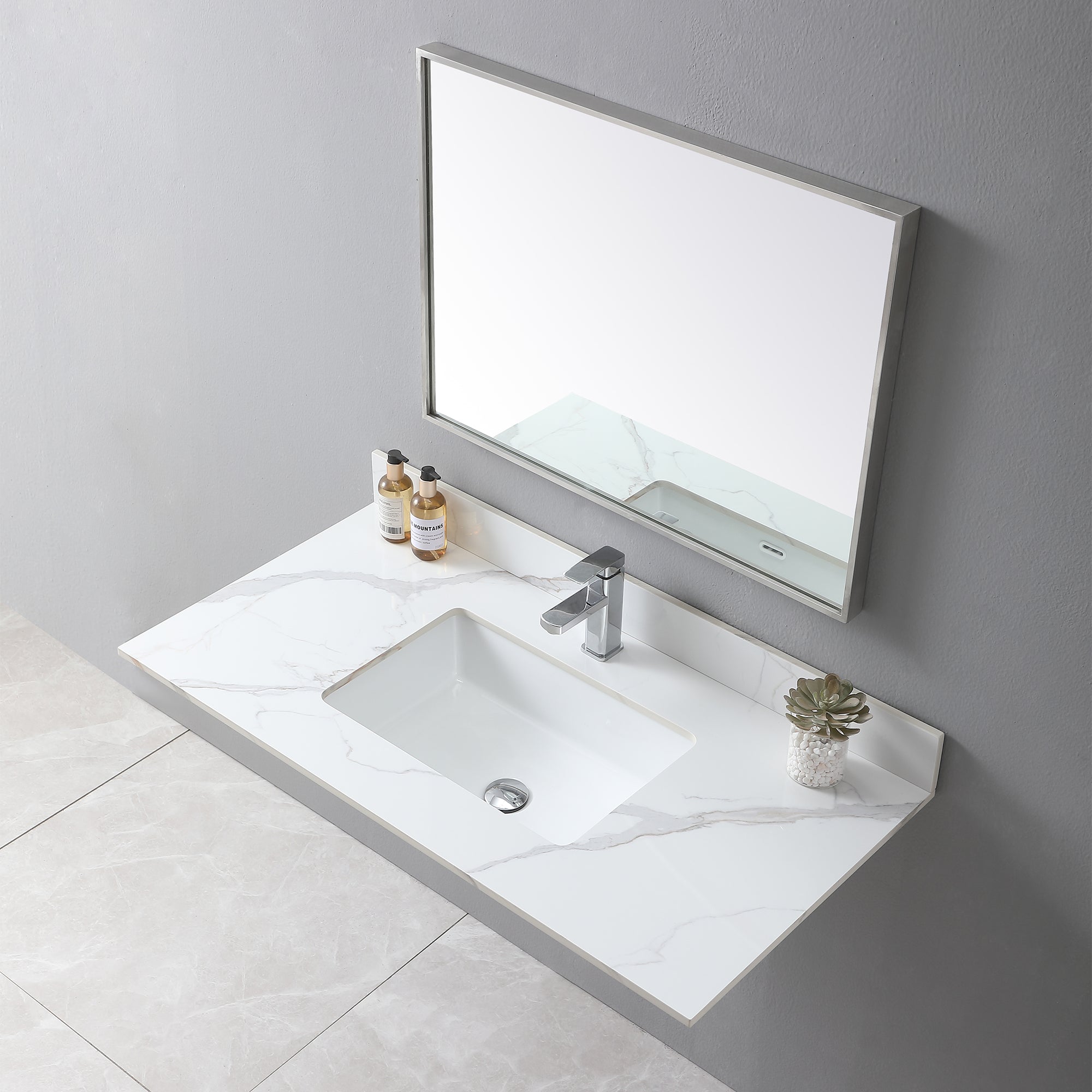 31 in./ 37 in./ 43 in. Carrara Gold Engineered Stone Bathroom Vanity Top with Ceramic Sink
