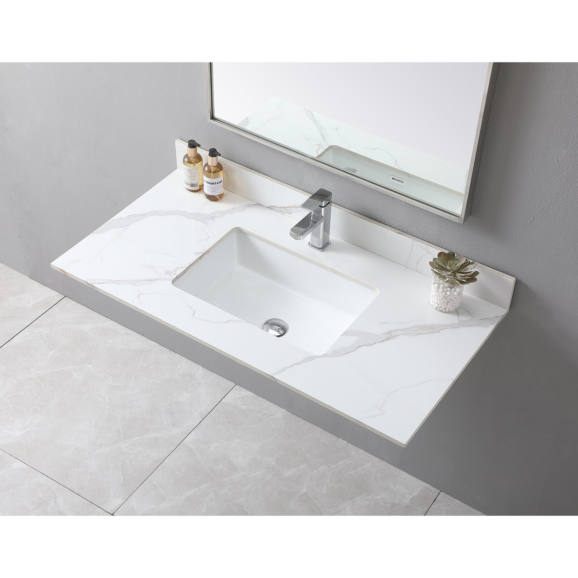31 in./ 37 in./ 43 in. Carrara Gold Engineered Stone Bathroom Vanity Top with Ceramic Sink