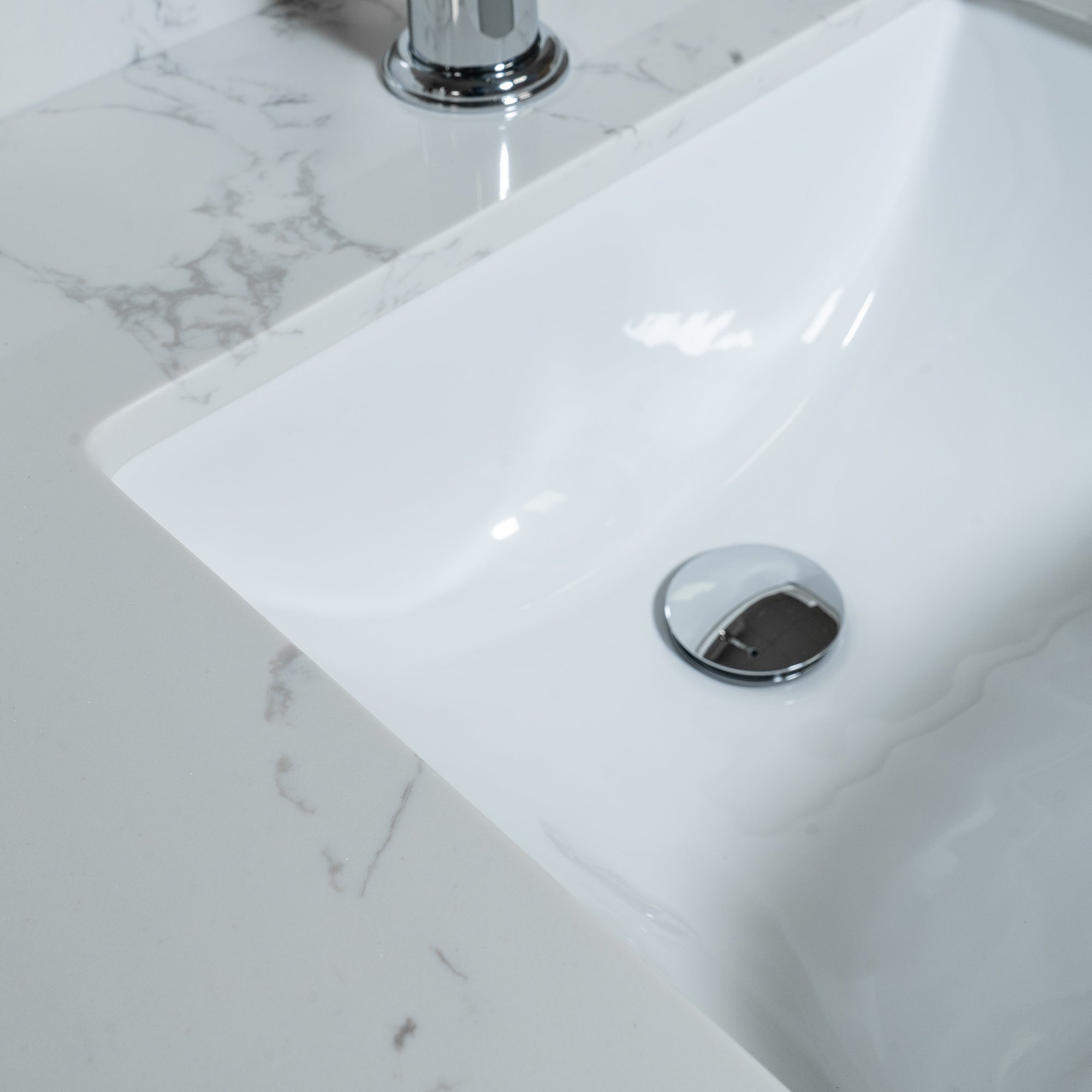 31 in./ 37 in./ 43 in. Carrara White Engineered Stone Bathroom Vanity Top with Ceramic Sink