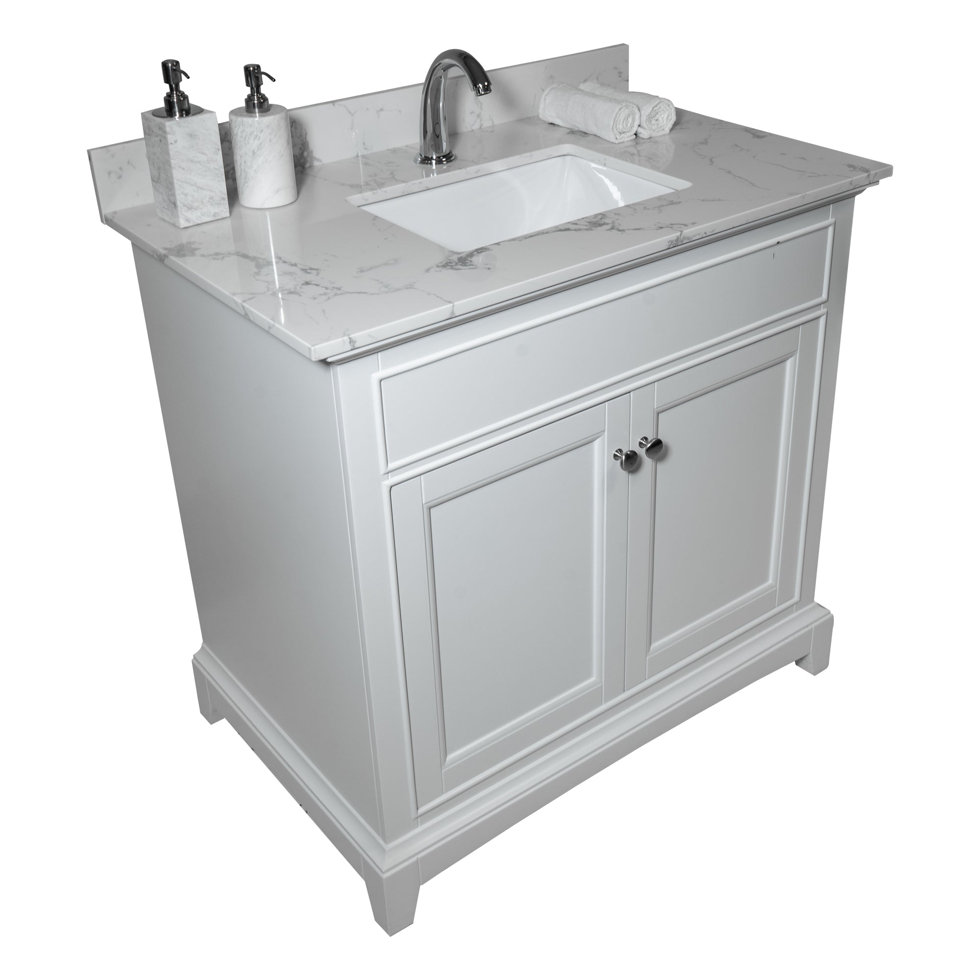 31 in./ 37 in./ 43 in. Carrara White Engineered Stone Bathroom Vanity Top with Ceramic Sink