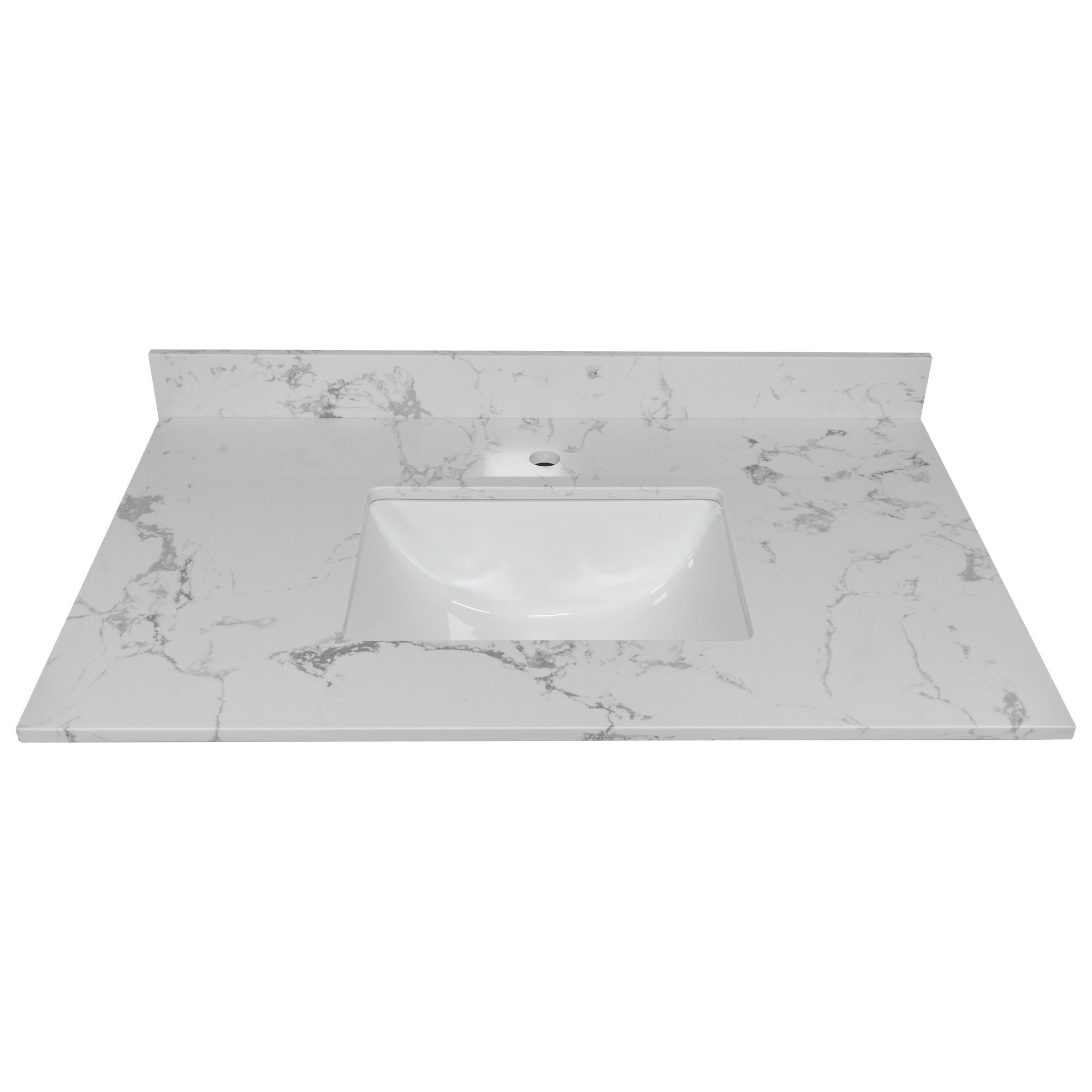 31 in./ 37 in./ 43 in. Carrara White Engineered Stone Bathroom Vanity Top with Ceramic Sink
