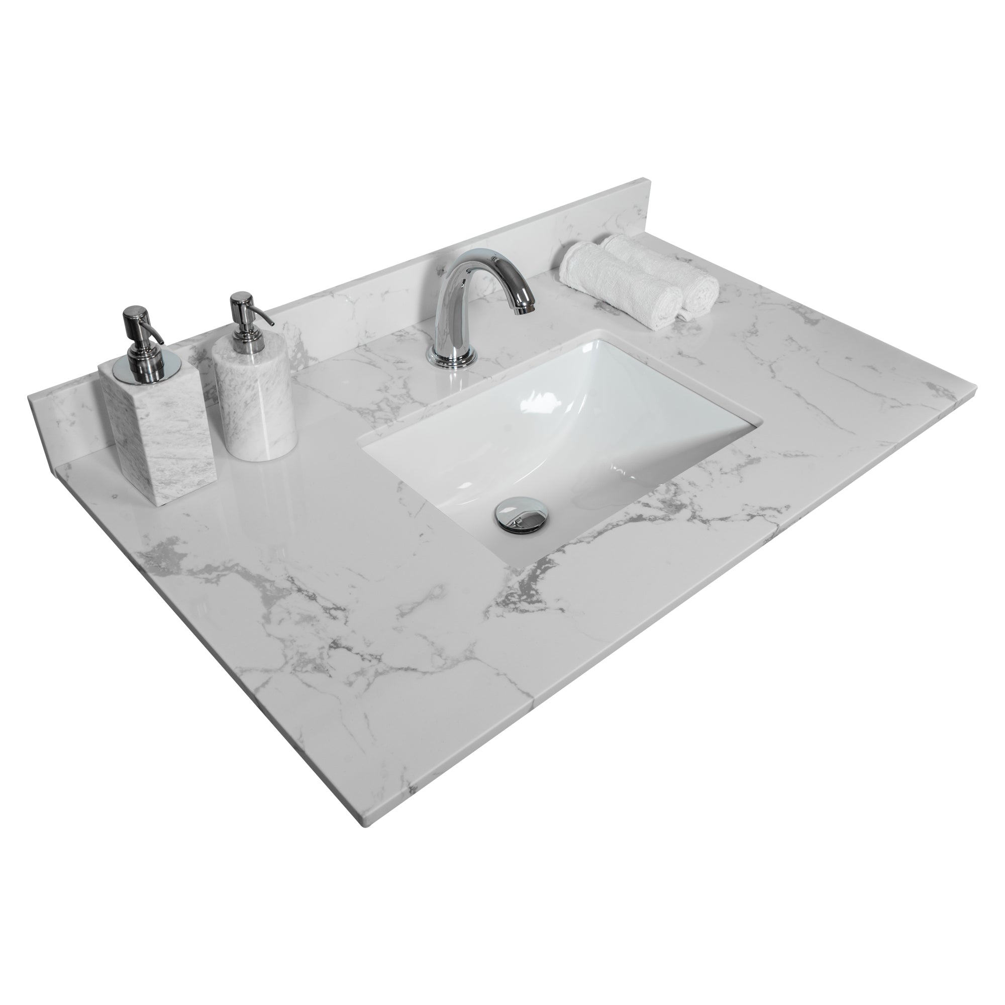 31 in./ 37 in./ 43 in. Carrara White Engineered Stone Bathroom Vanity Top with Ceramic Sink