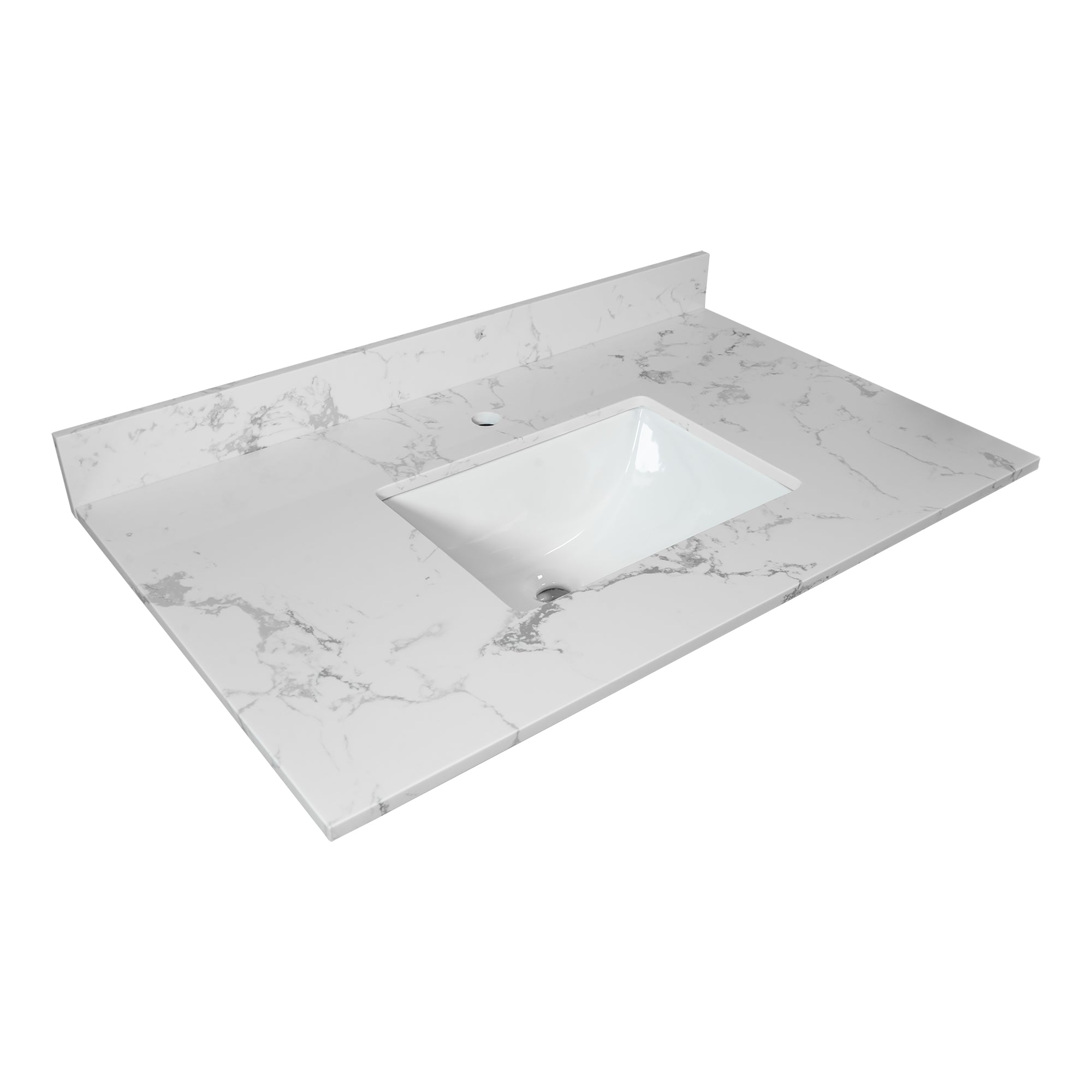 31 in./ 37 in./ 43 in. Carrara White Engineered Stone Bathroom Vanity Top with Ceramic Sink