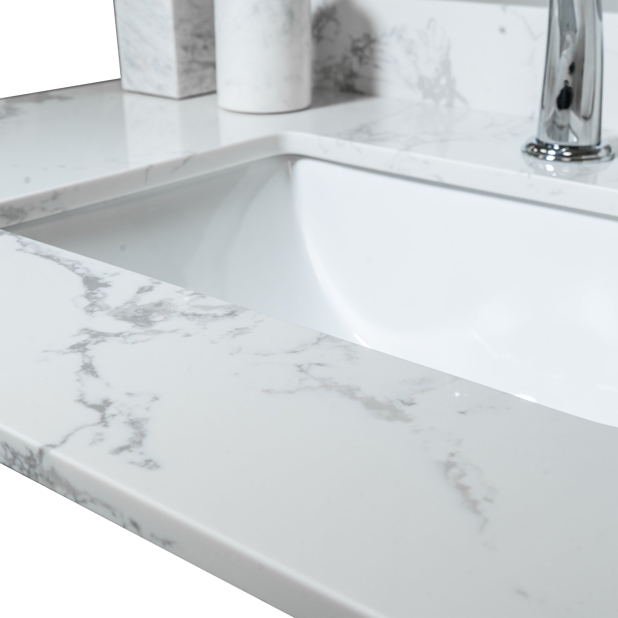 31 in./ 37 in./ 43 in. Carrara White Engineered Stone Bathroom Vanity Top with Ceramic Sink