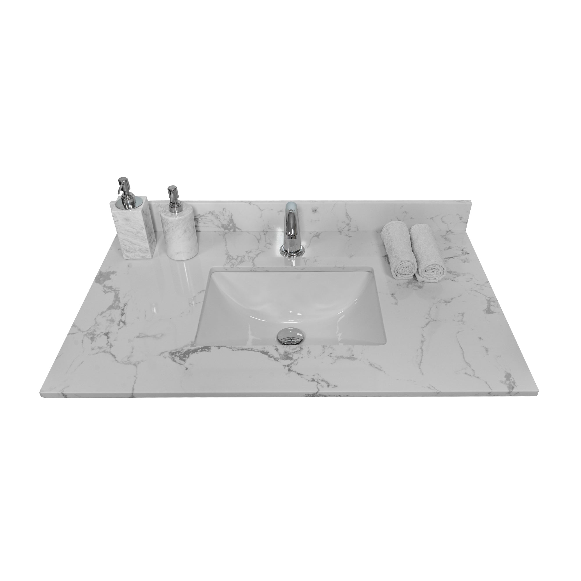 31 in./ 37 in./ 43 in. Carrara White Engineered Stone Bathroom Vanity Top with Ceramic Sink