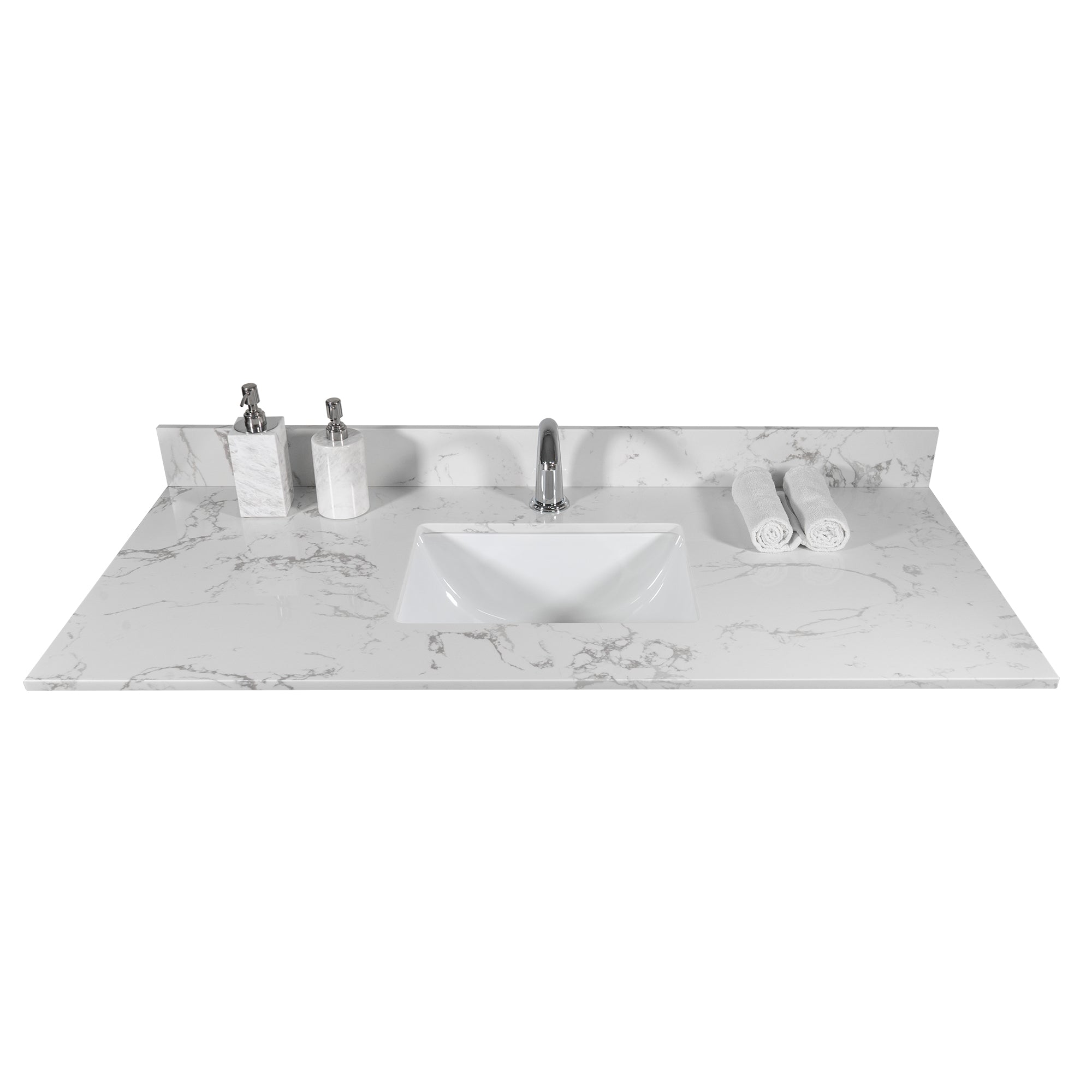 31 in./ 37 in./ 43 in. Carrara White Engineered Stone Bathroom Vanity Top with Ceramic Sink