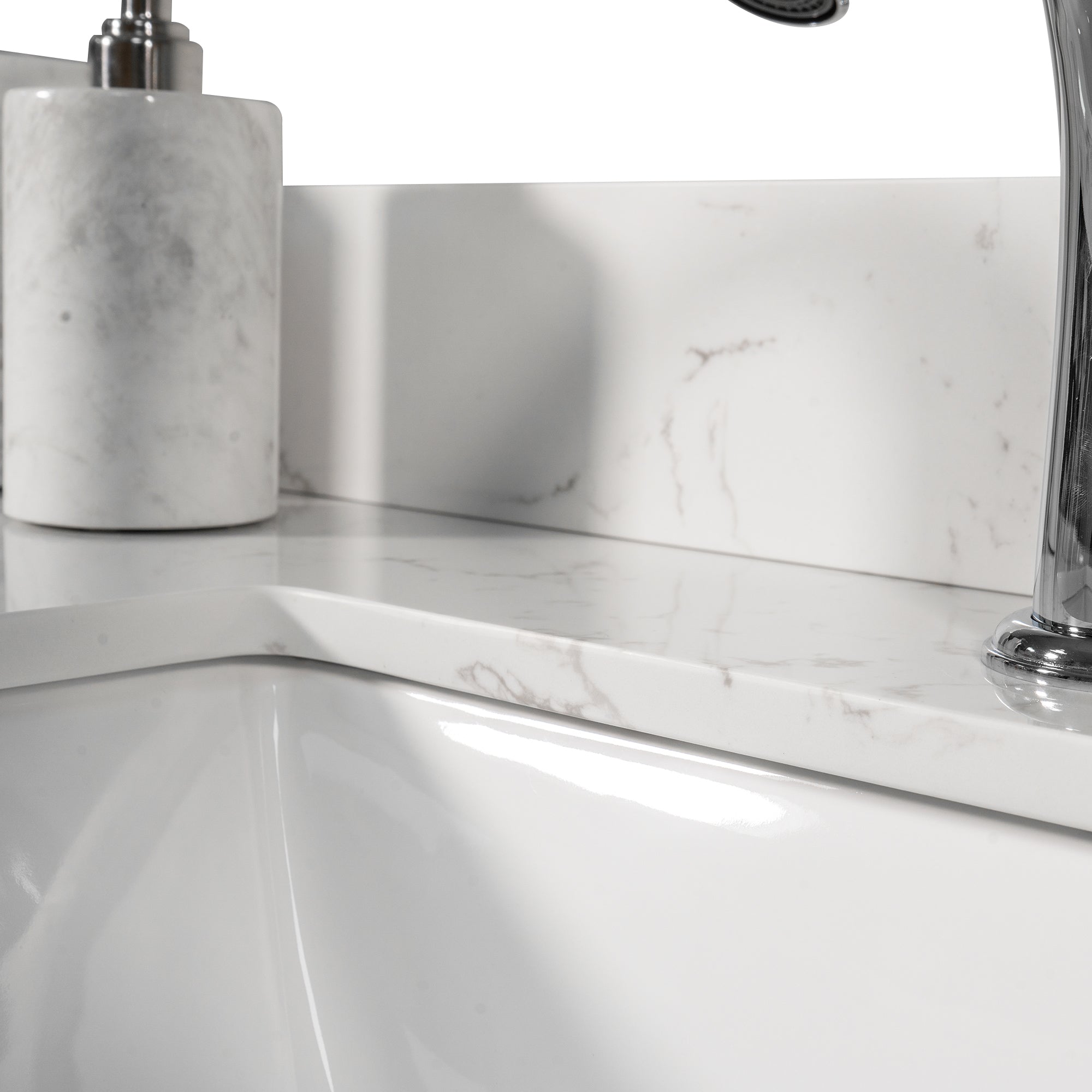 31 in./ 37 in./ 43 in. Carrara White Engineered Stone Bathroom Vanity Top with Ceramic Sink