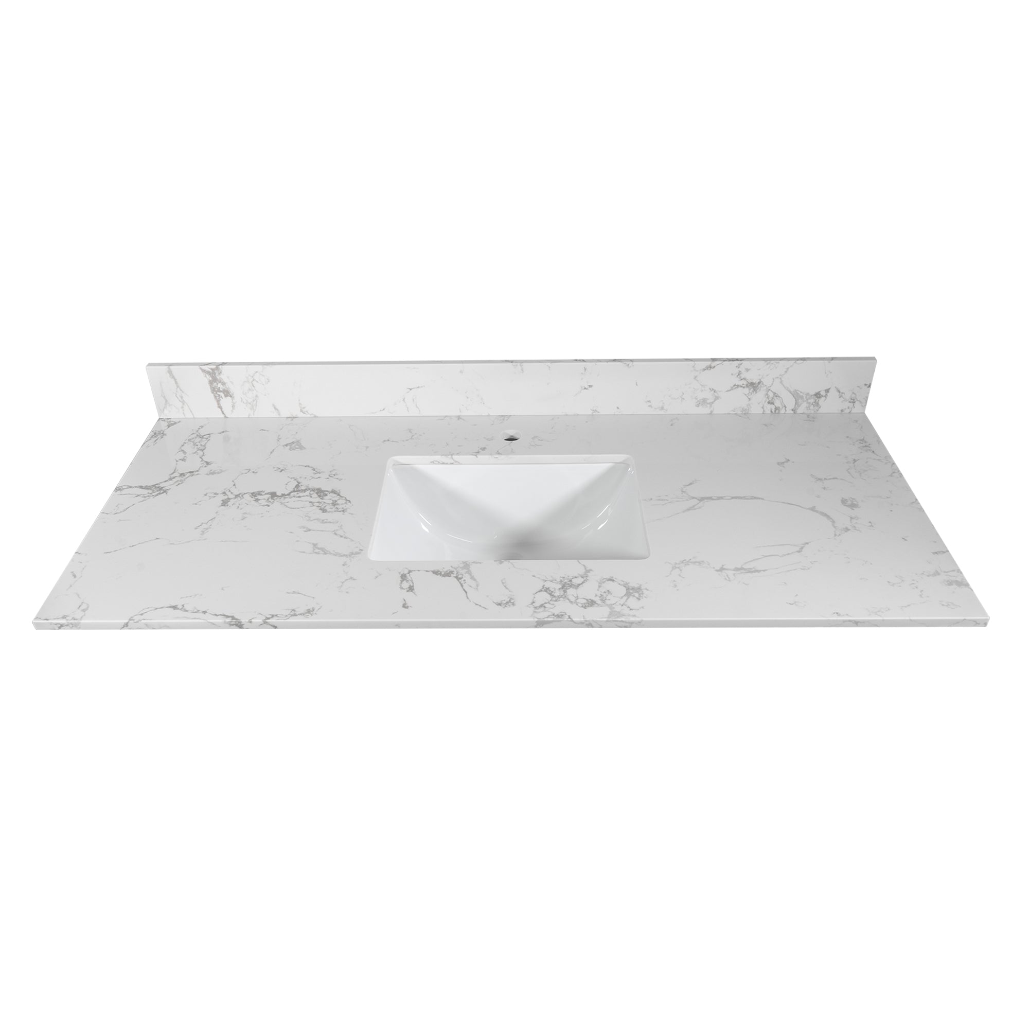 31 in./ 37 in./ 43 in. Carrara White Engineered Stone Bathroom Vanity Top with Ceramic Sink