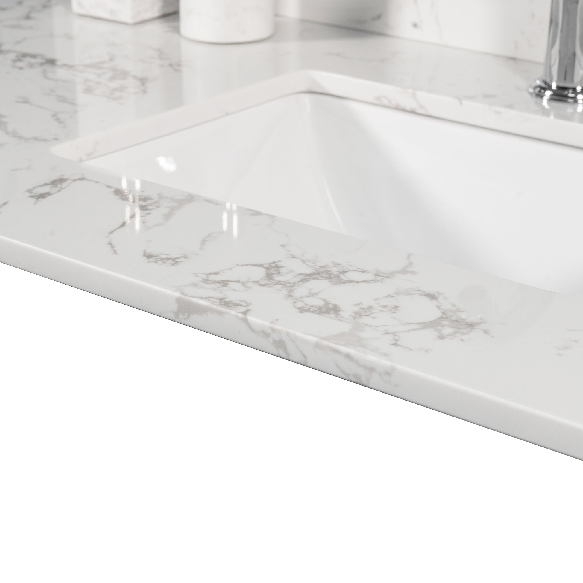 31 in./ 37 in./ 43 in. Carrara White Engineered Stone Bathroom Vanity Top with Ceramic Sink