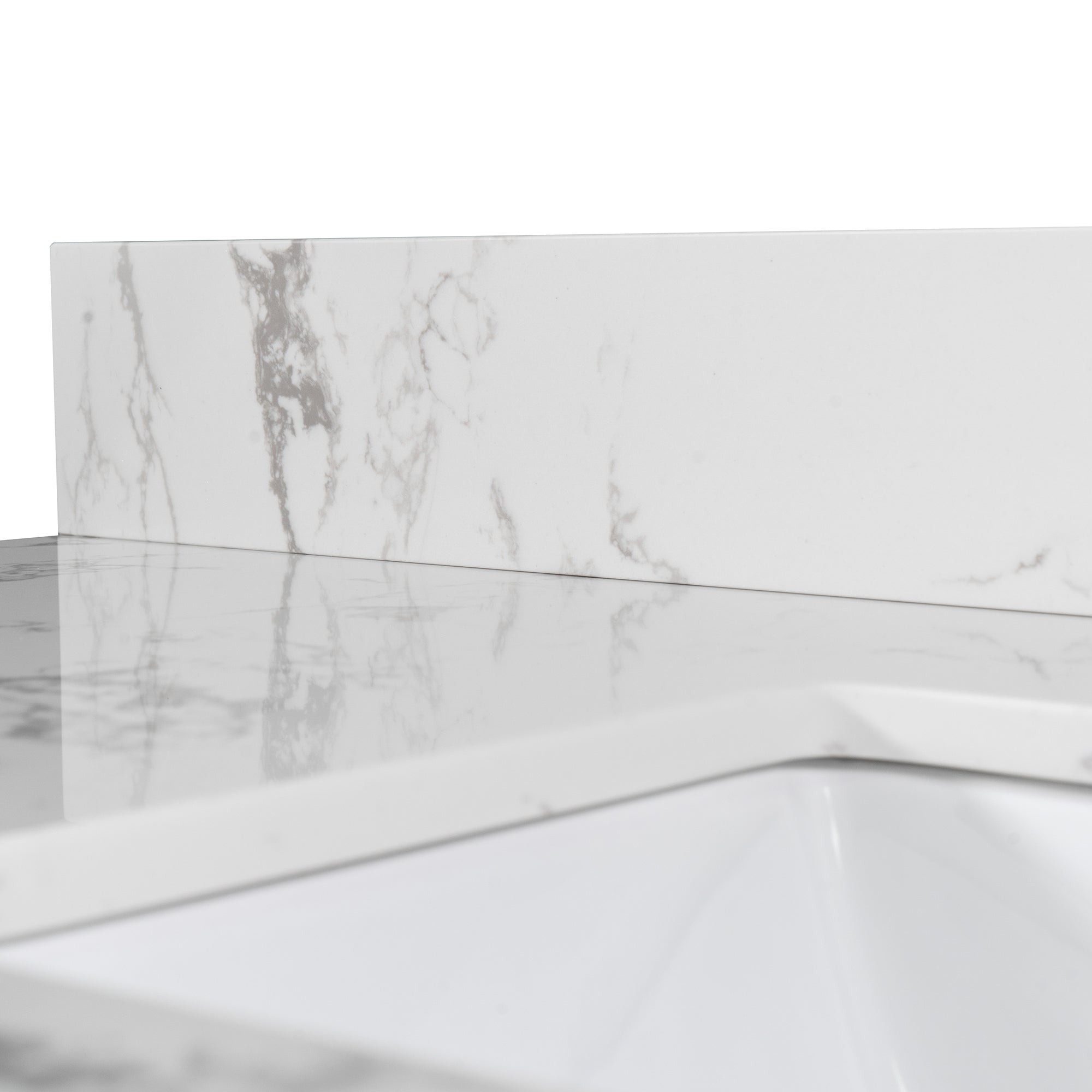 31 in./ 37 in./ 43 in. Carrara White Engineered Stone Bathroom Vanity Top with Ceramic Sink