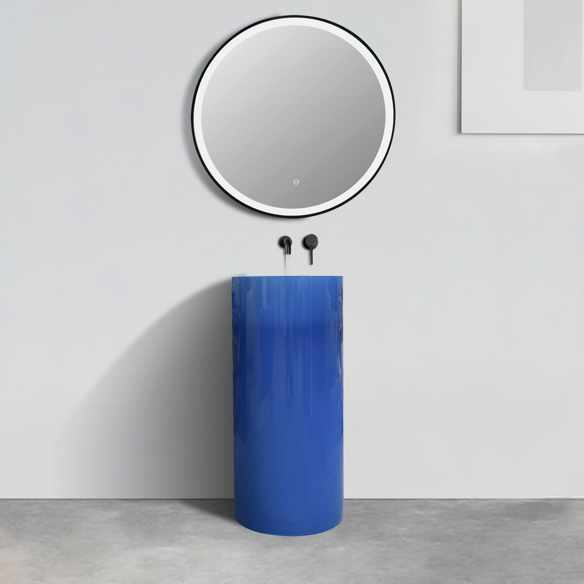 Round Transparent Floor Standing Bathroom Sink in Blue