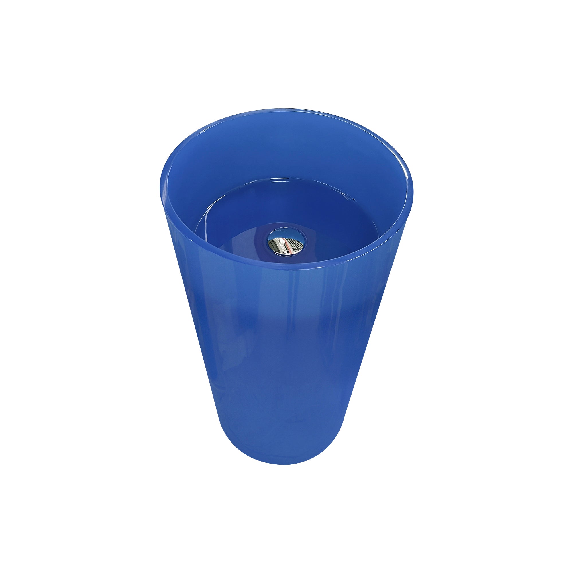 Round Transparent Floor Standing Bathroom Sink in Blue