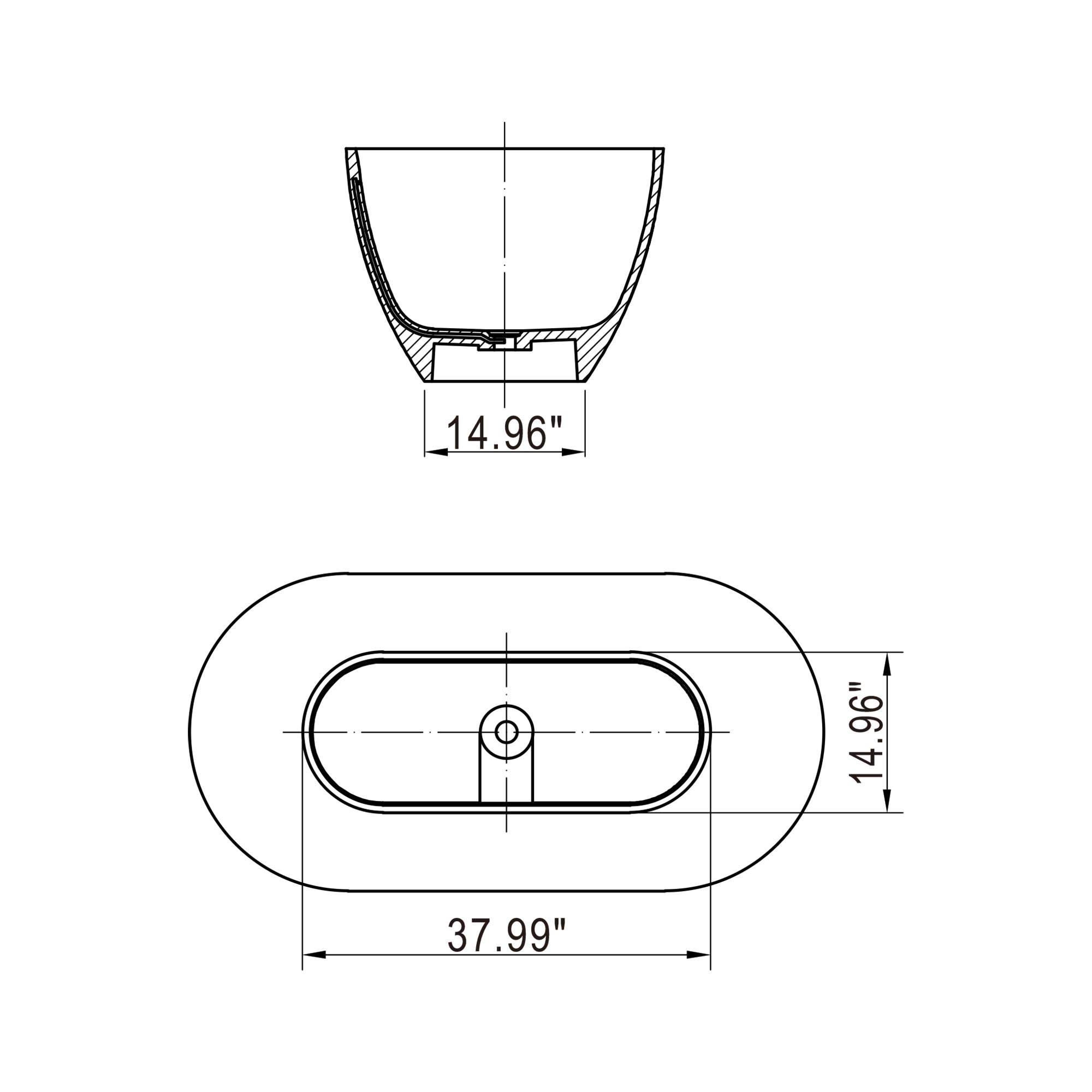 59 in. Solid Surface Double Slipper Freestanding Flat-bottom Soaking Bathtub in Matte White