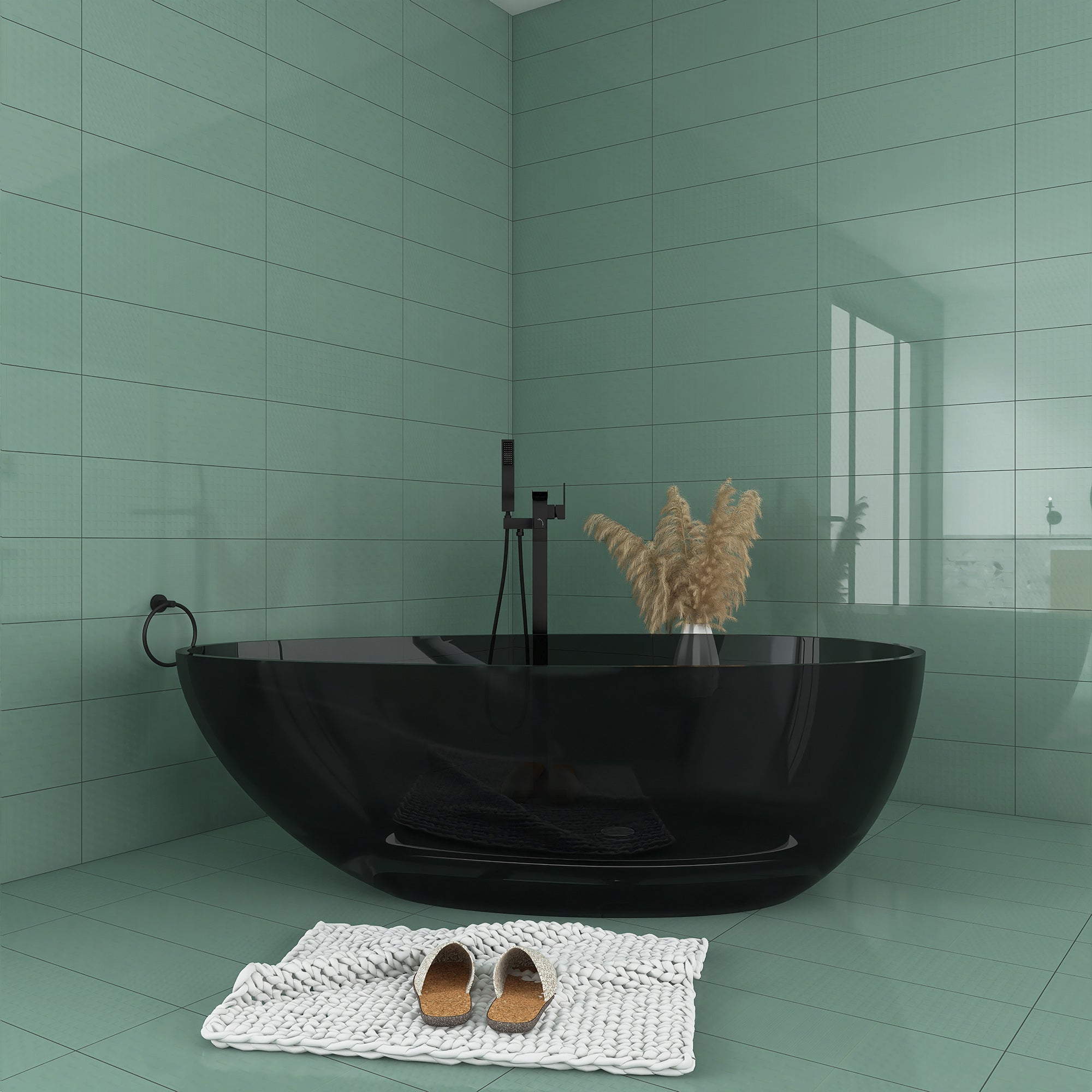 59 in. Solid Surface Double Slipper Freestanding Flat-bottom Soaking Bathtub in Matte White