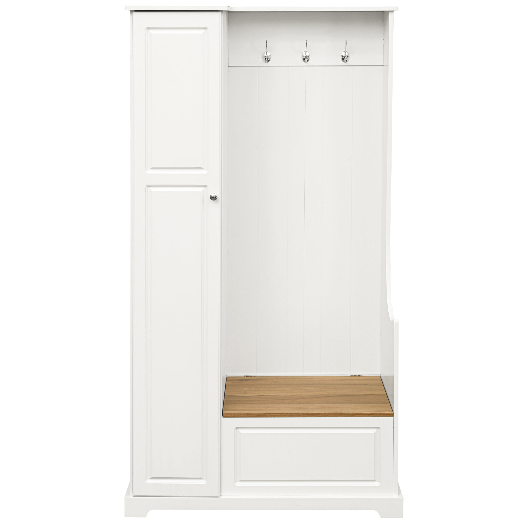 35 Inch MDF Multifunctional Hall Tree with Adjustable Shelves and Hanging Hooks