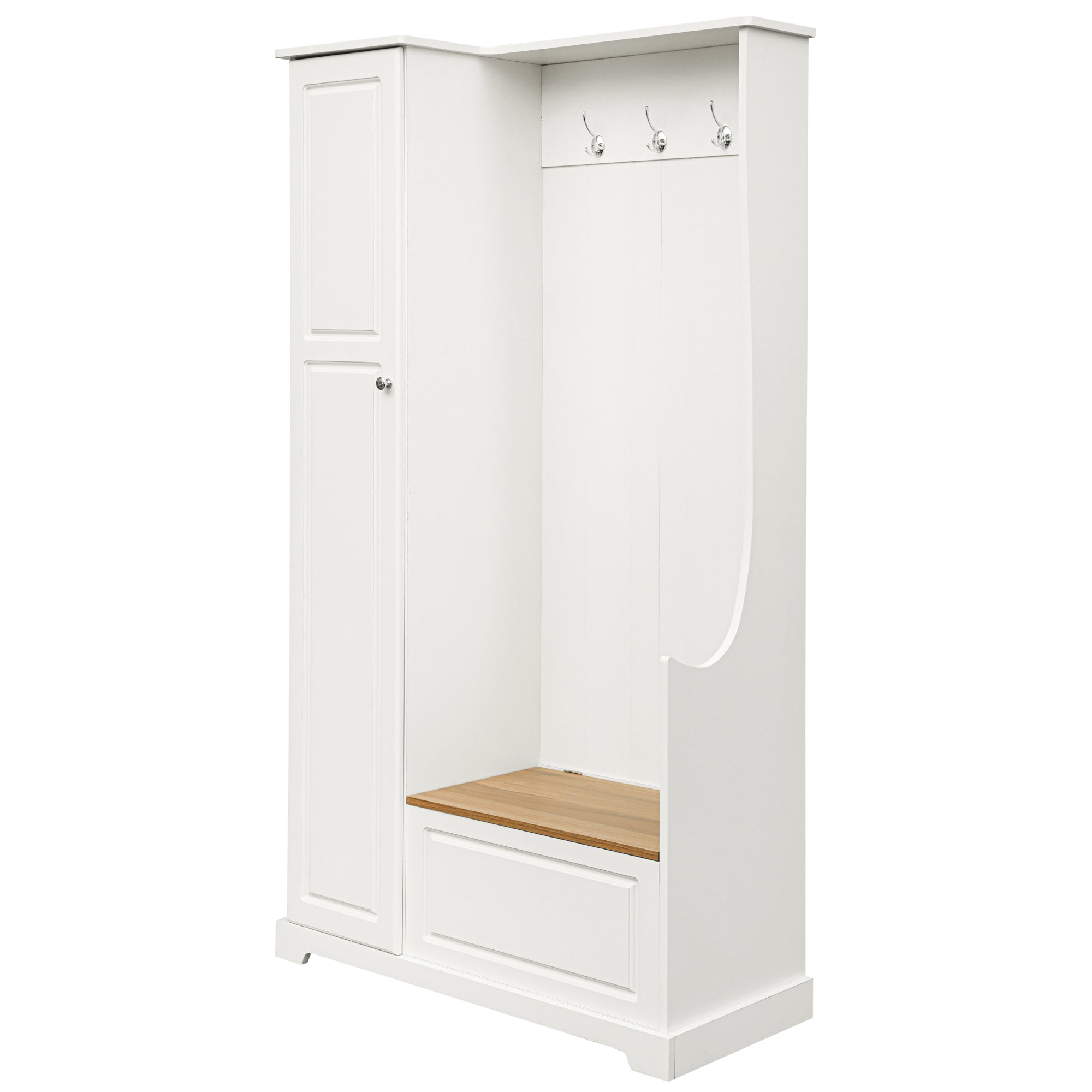 35 Inch MDF Multifunctional Hall Tree with Adjustable Shelves and Hanging Hooks