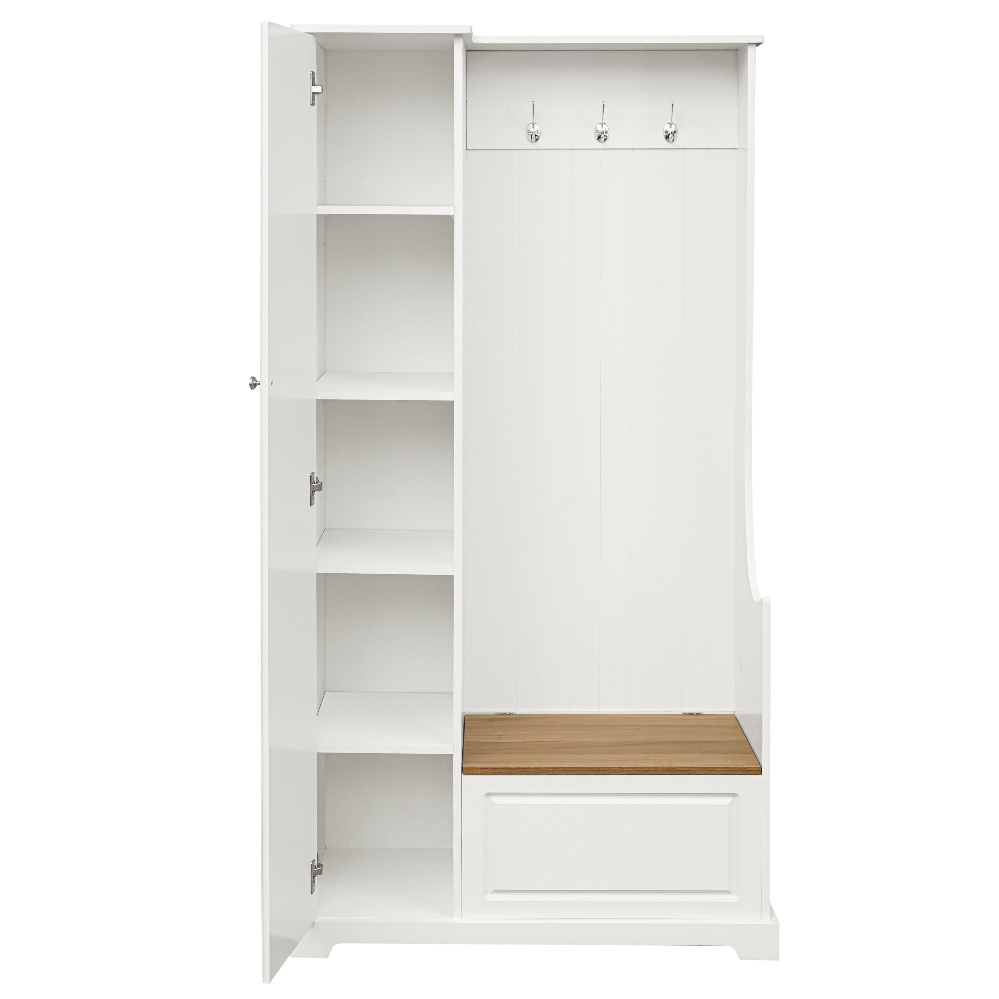 35 Inch MDF Multifunctional Hall Tree with Adjustable Shelves and Hanging Hooks
