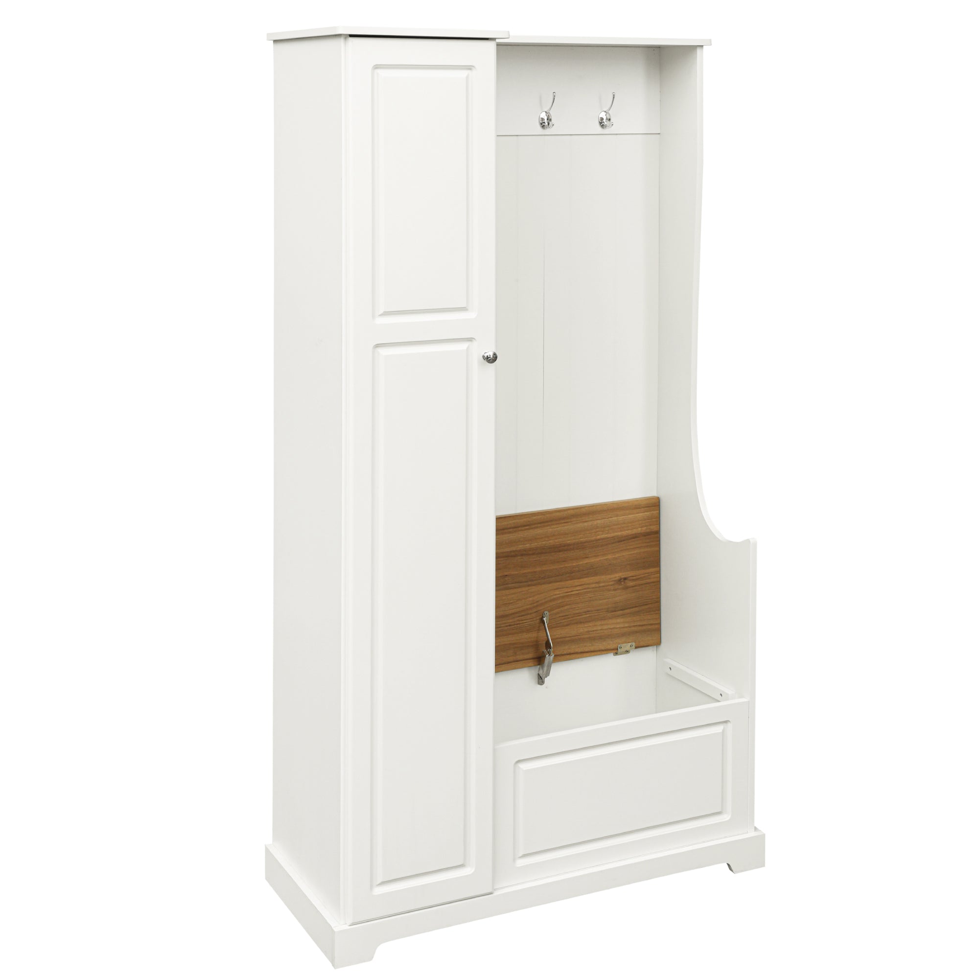35 Inch MDF Multifunctional Hall Tree with Adjustable Shelves and Hanging Hooks