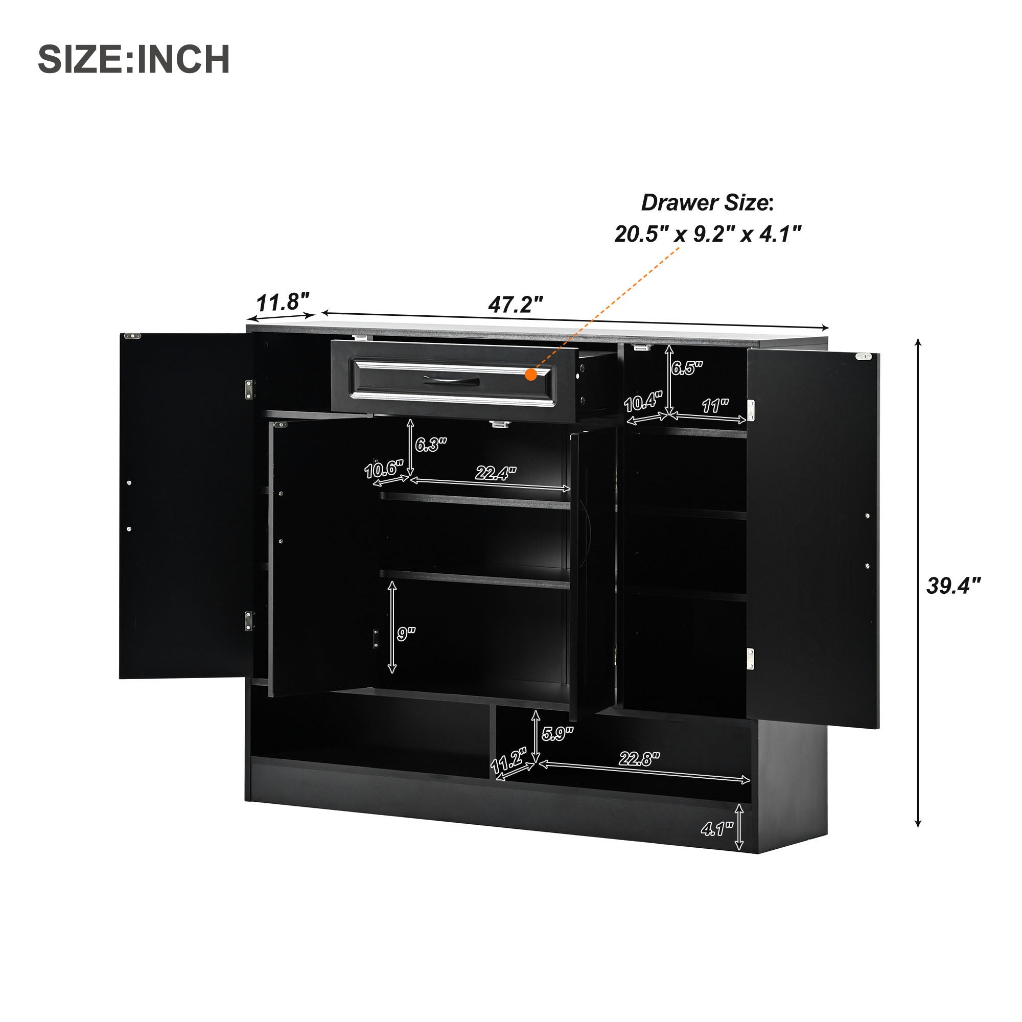 47 Inch Particle Board Modern Shoe Cabinet with Adjustable Shelves and Doors