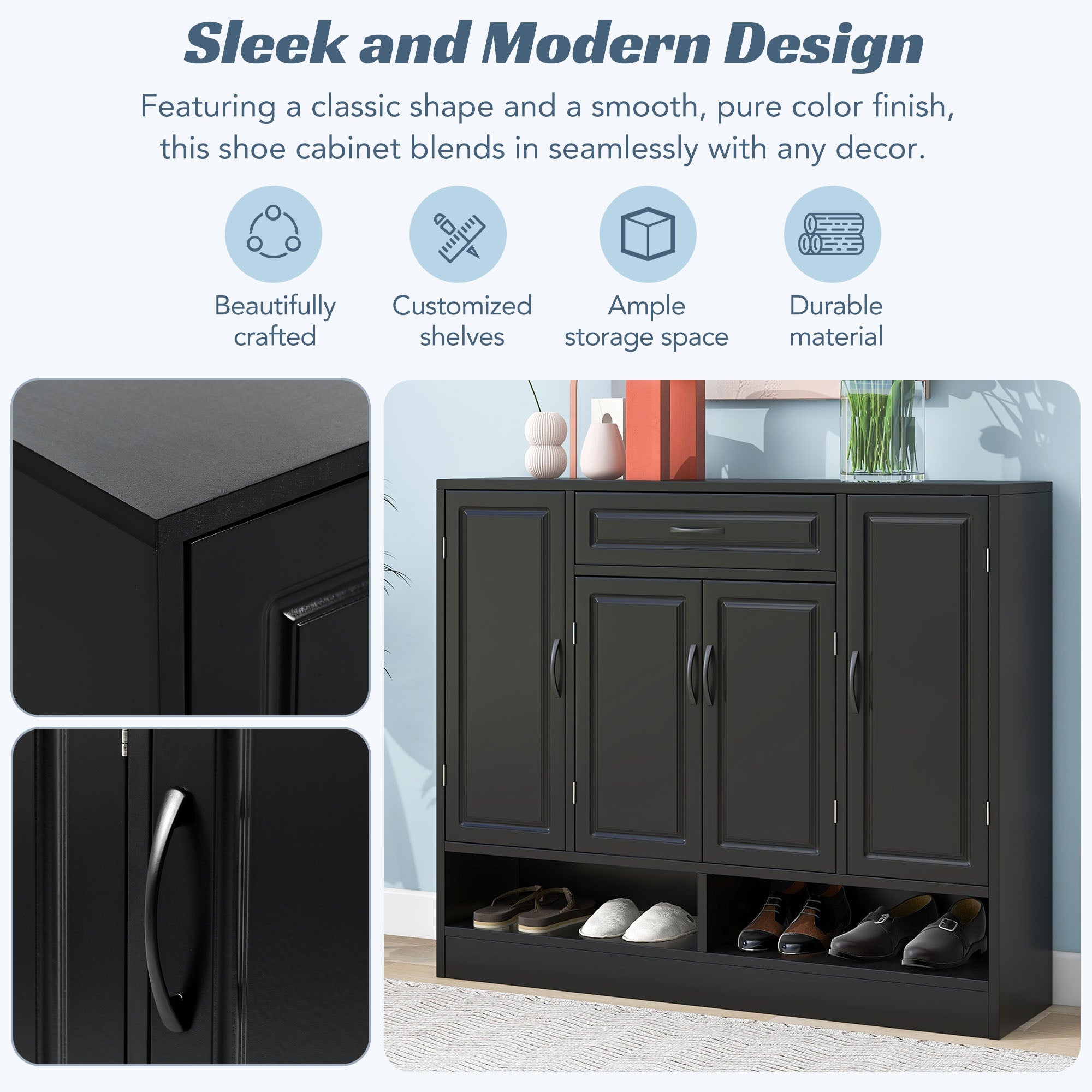 47 Inch Particle Board Modern Shoe Cabinet with Adjustable Shelves and Doors