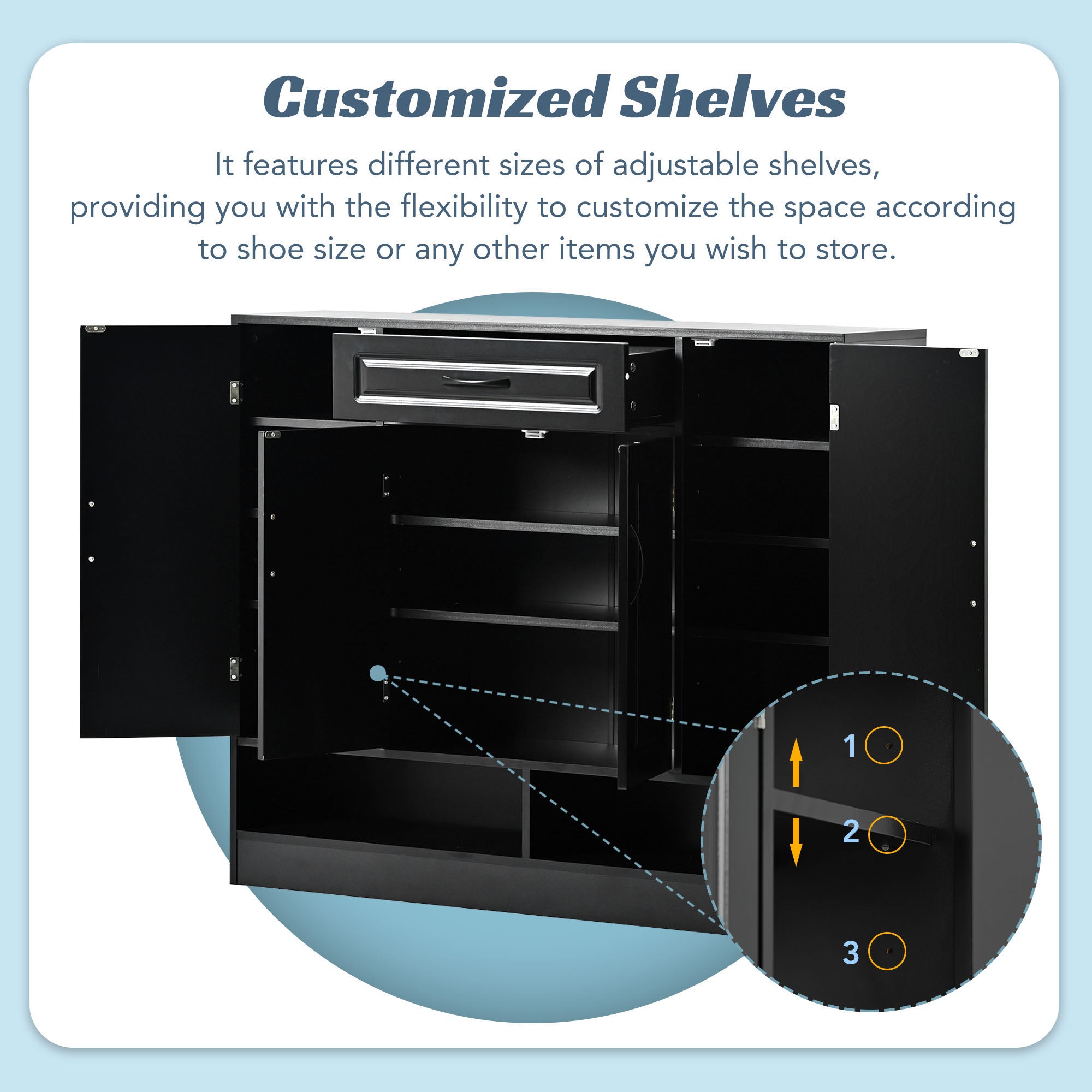 47 Inch Particle Board Modern Shoe Cabinet with Adjustable Shelves and Doors