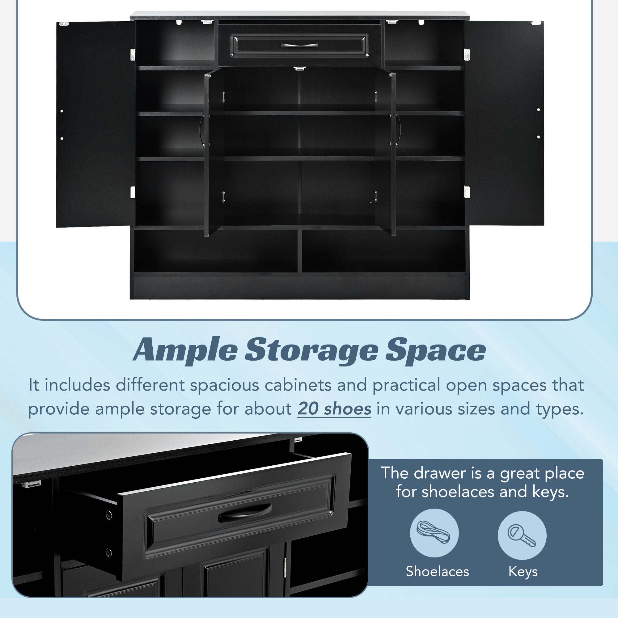 47 Inch Particle Board Modern Shoe Cabinet with Adjustable Shelves and Doors